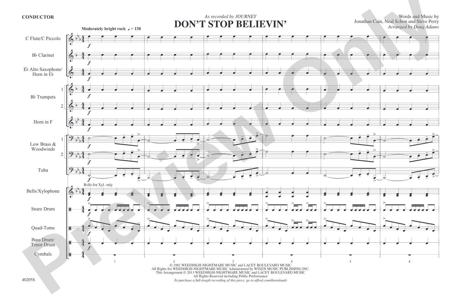Don't Stop Believin': Marching Band Conductor Score & Parts