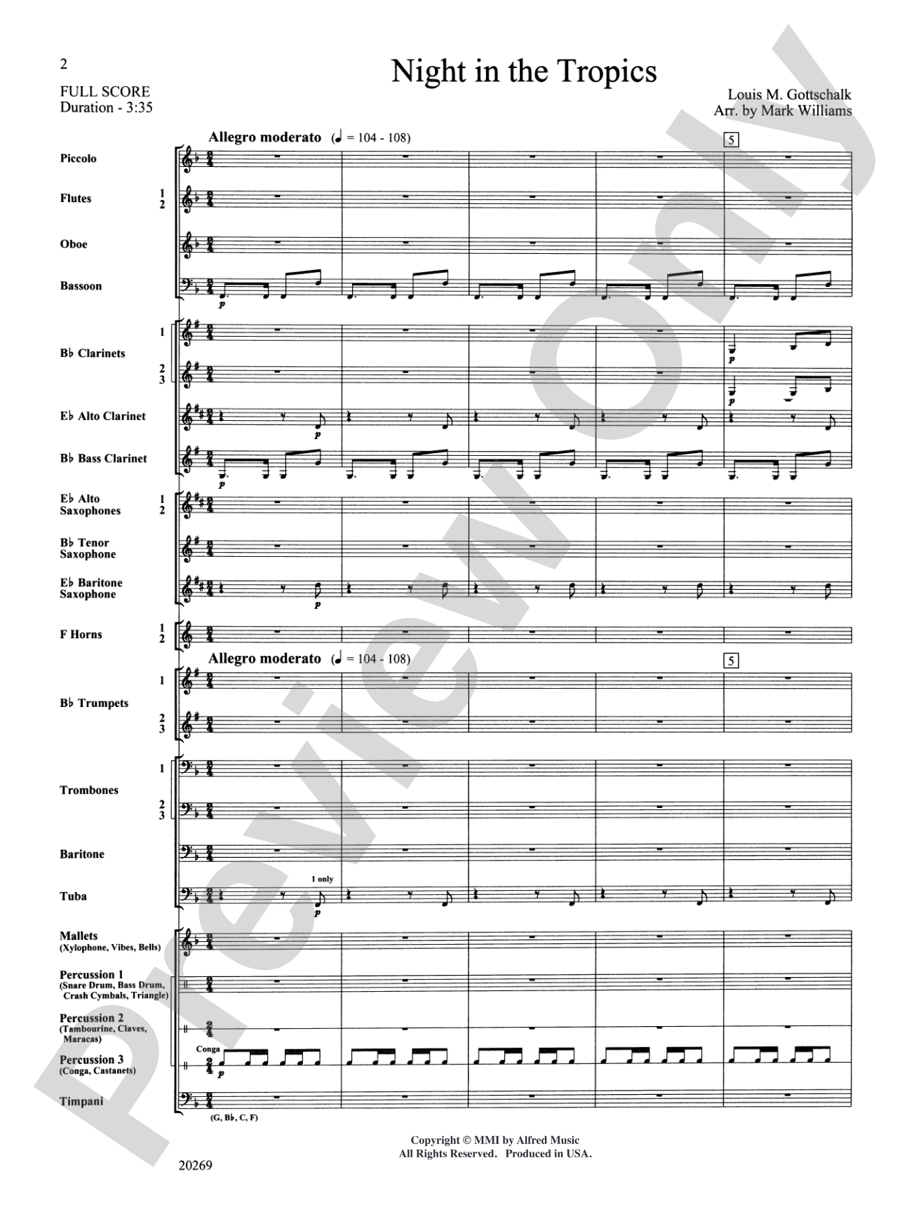Night in the Tropics: Concert Band Conductor Score & Parts