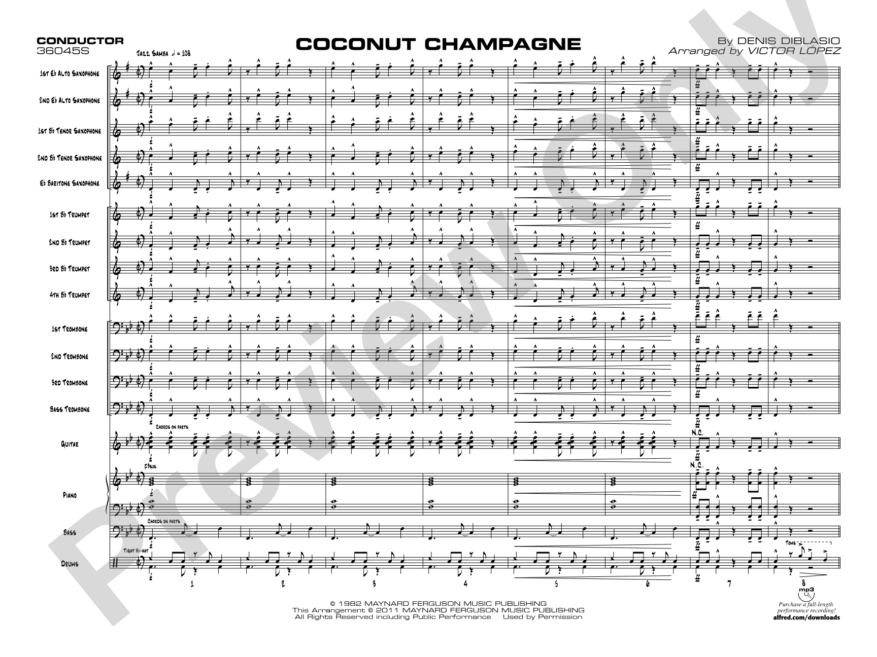 Coconut Champagne: Jazz Ensemble Conductor Score & Parts