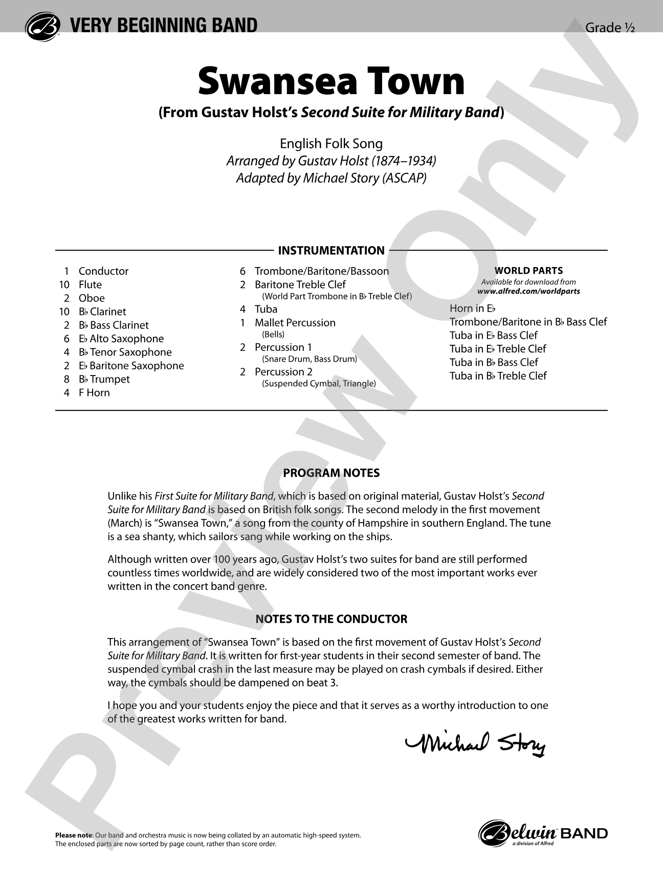Swansea Town: Concert Band Conductor Score & Parts