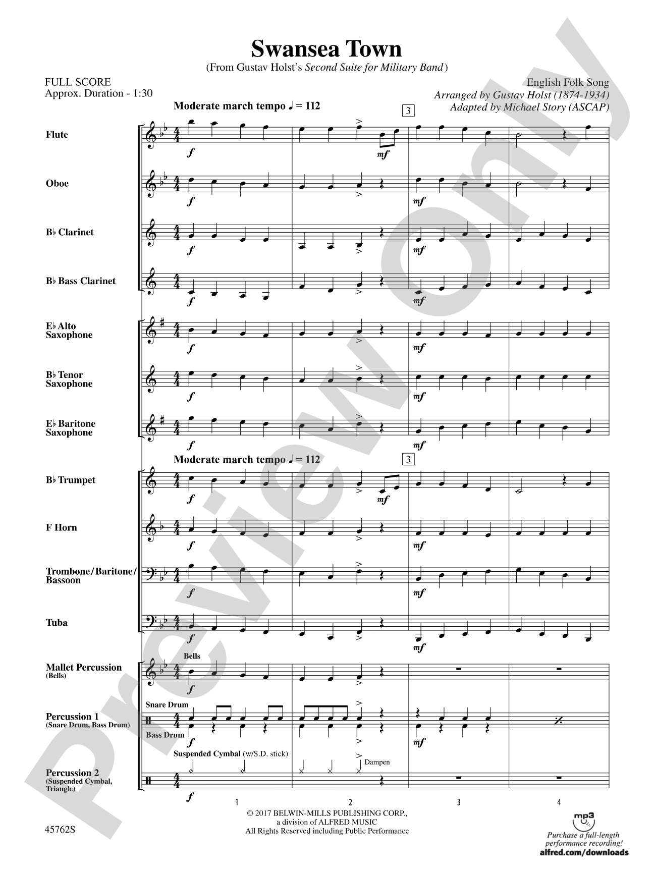 Swansea Town: Concert Band Conductor Score & Parts