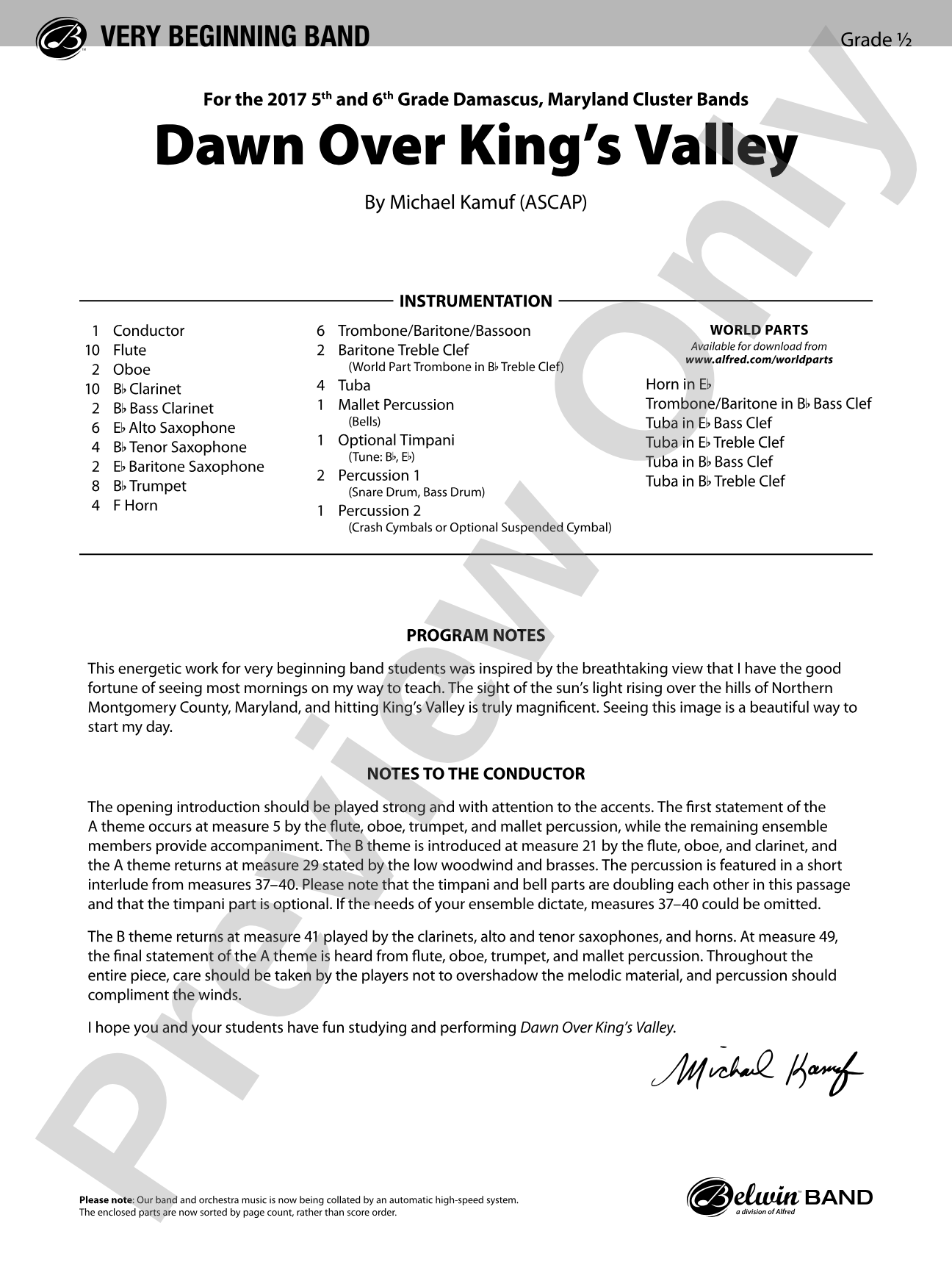 Dawn Over King's Valley: Concert Band Conductor Score & Parts