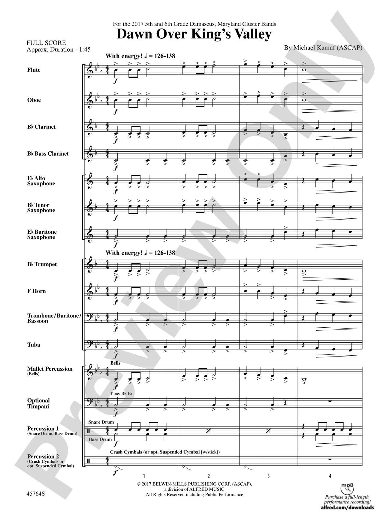Dawn Over King's Valley: Concert Band Conductor Score & Parts