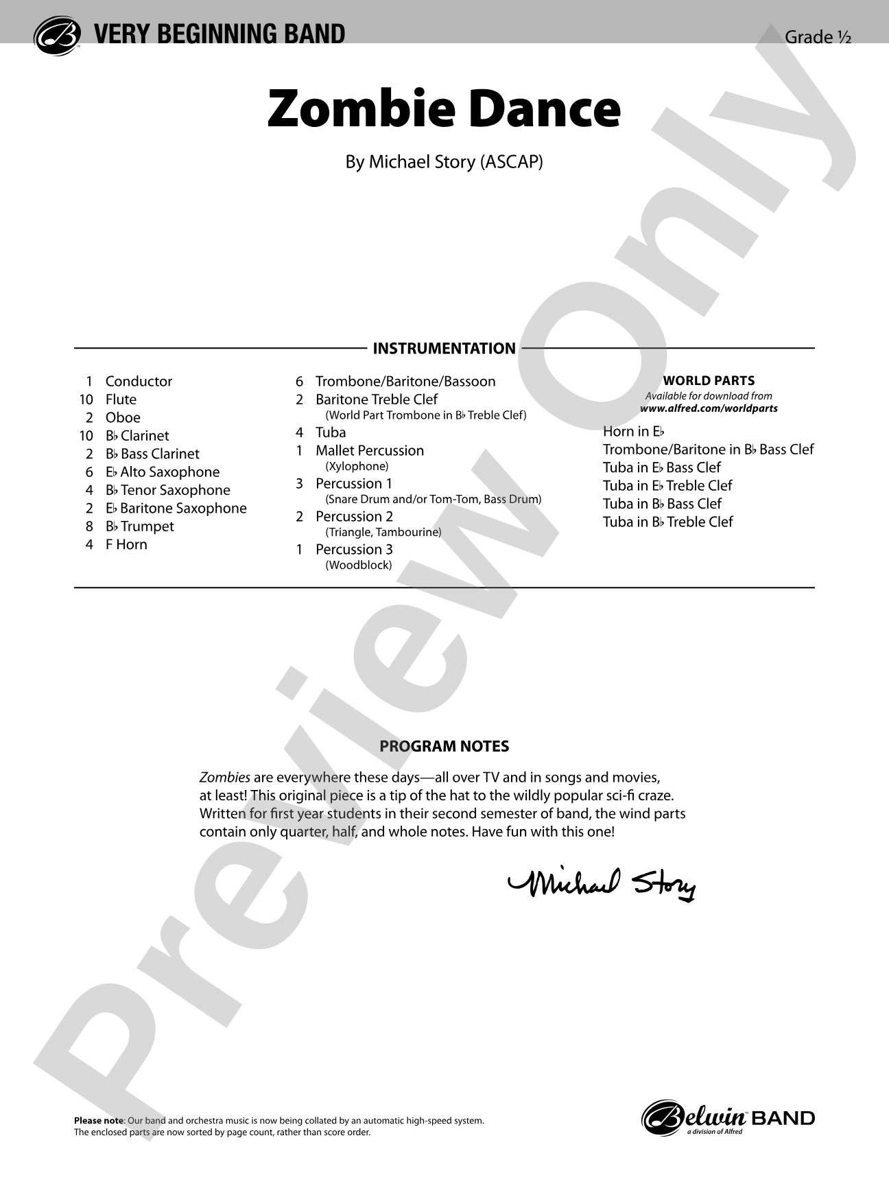 Zombie Dance: Concert Band Conductor Score & Parts