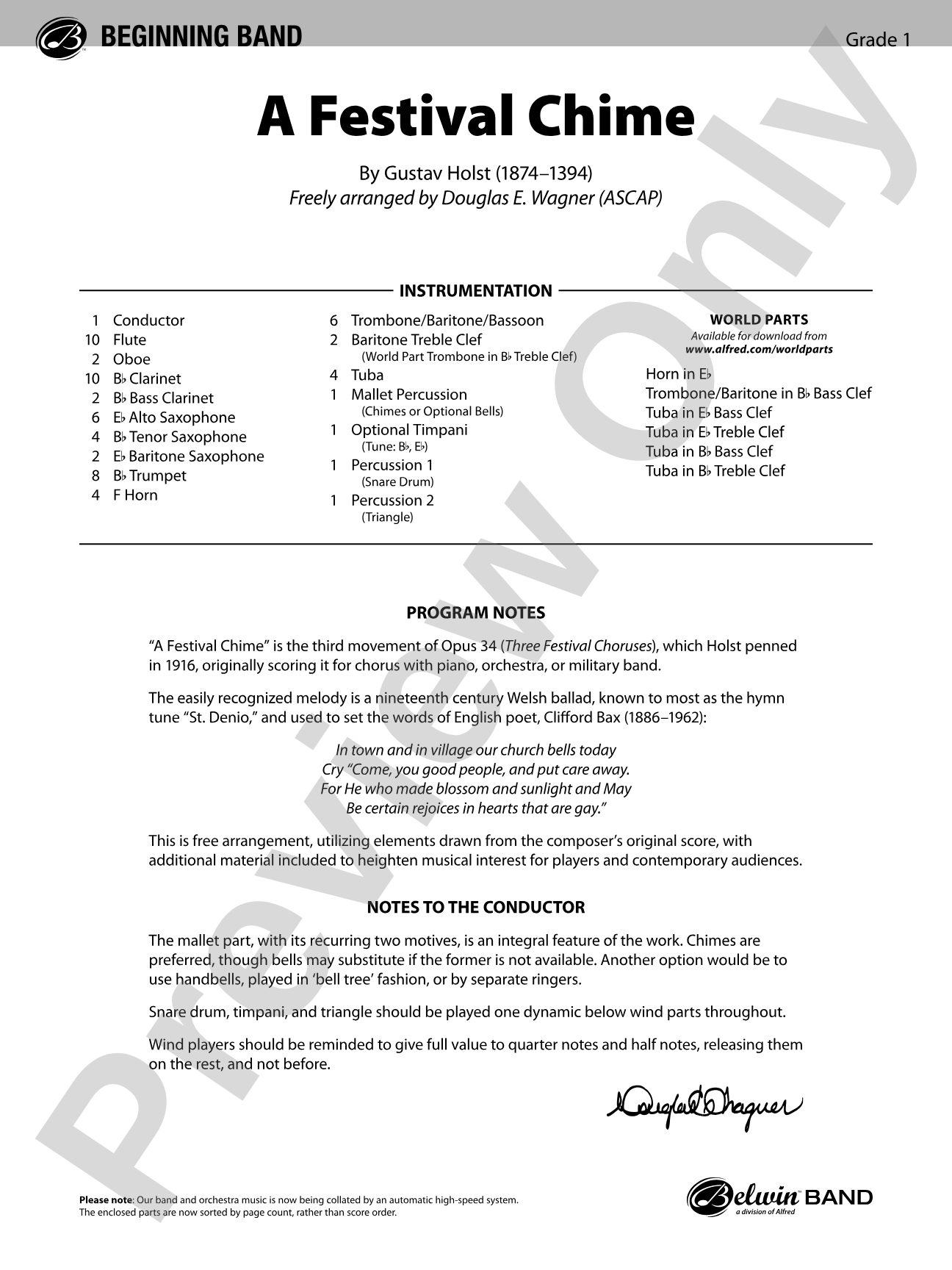 A Festival Chime: Concert Band Conductor Score & Parts