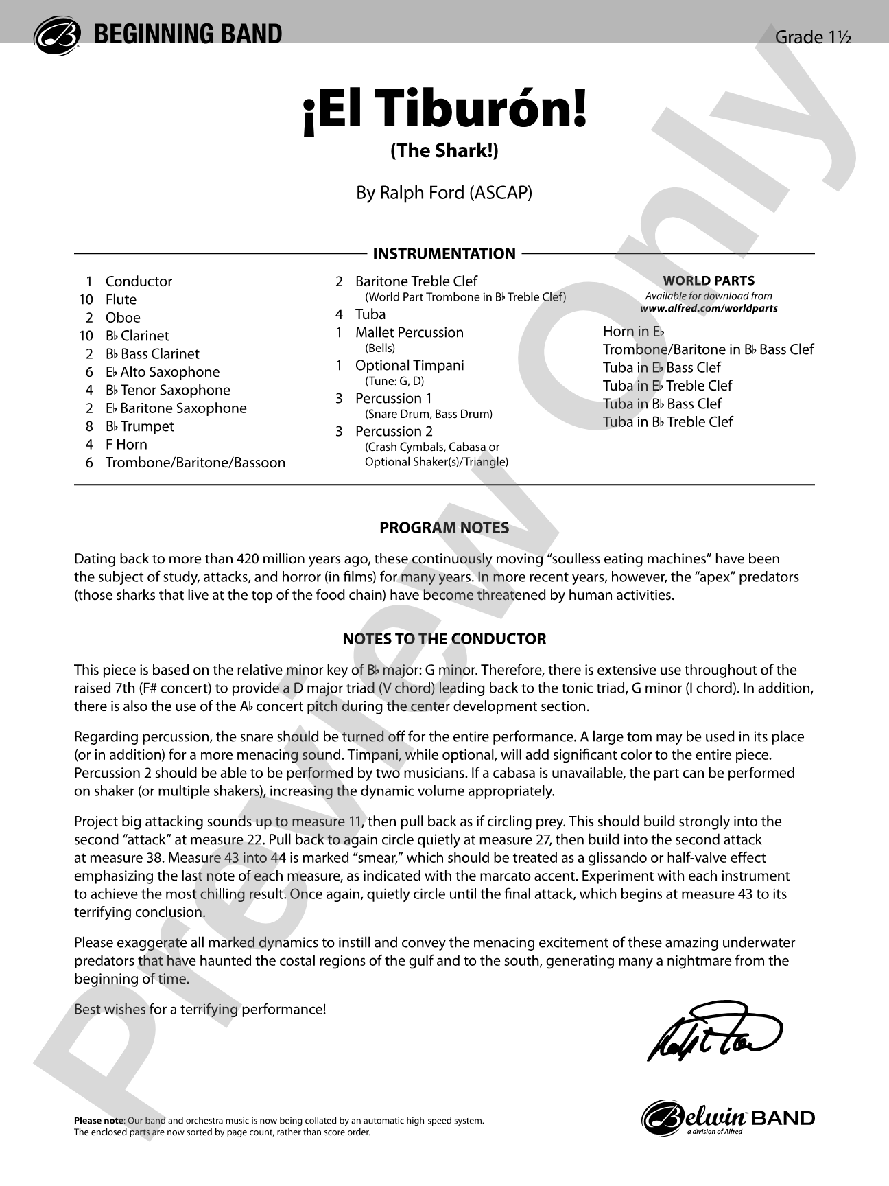 ¡El Tiburón!: Concert Band Conductor Score & Parts