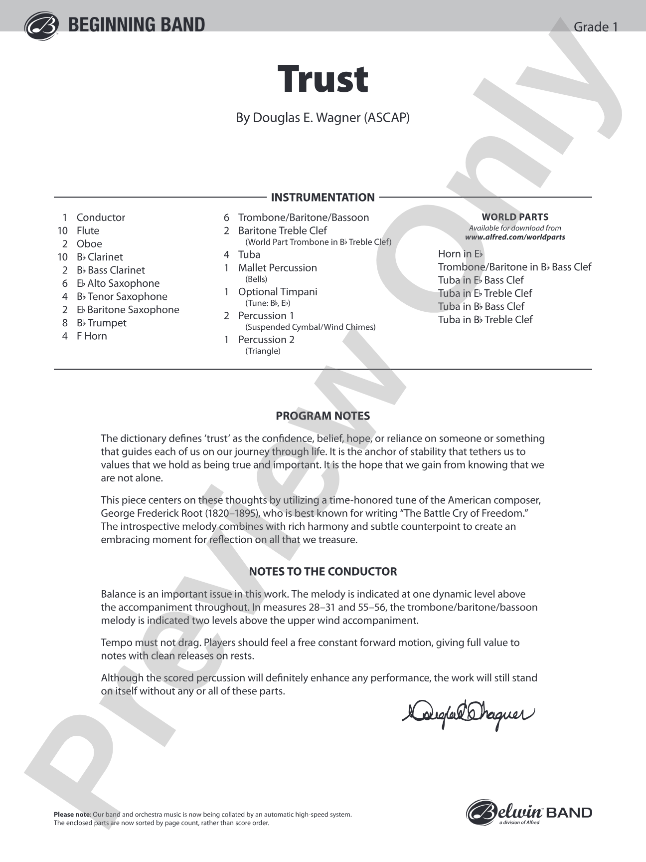 Trust: Concert Band Conductor Score & Parts