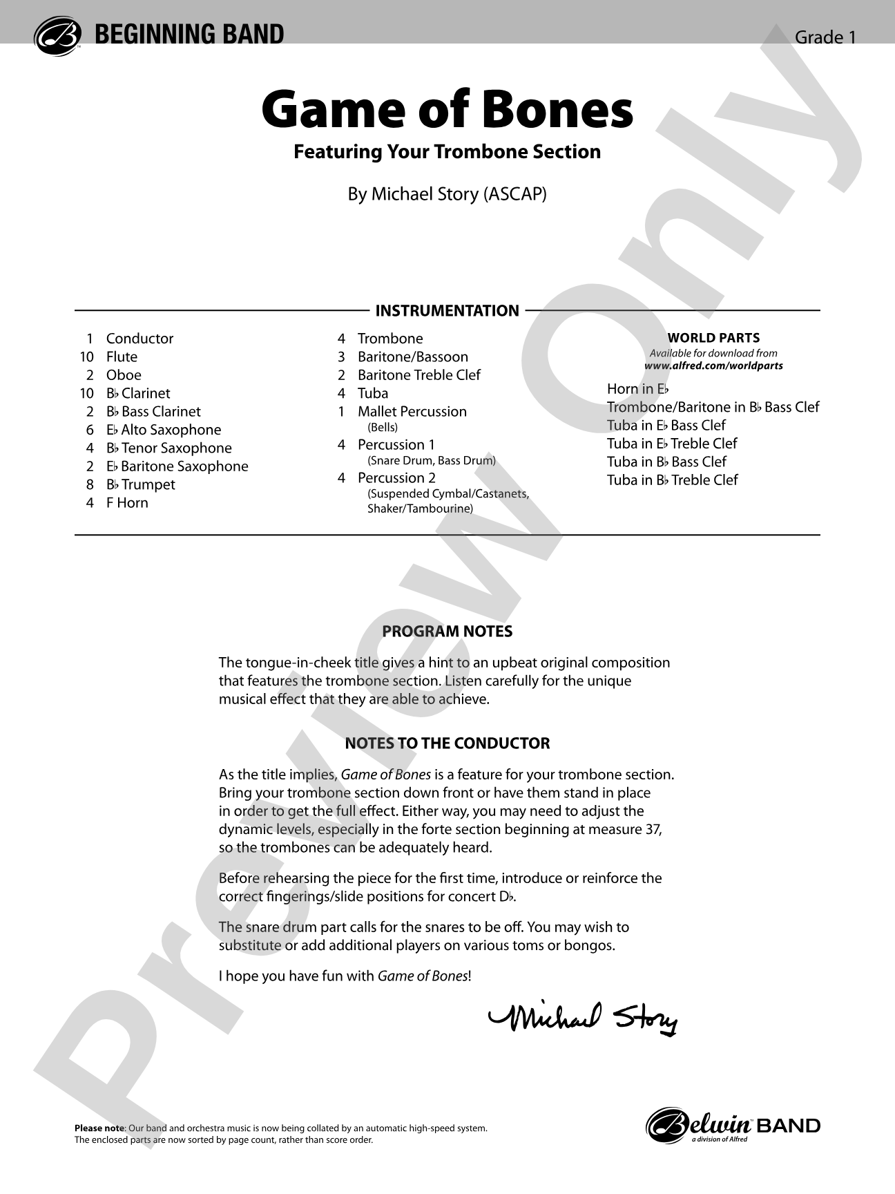 Game of Bones: Concert Band Conductor Score & Parts