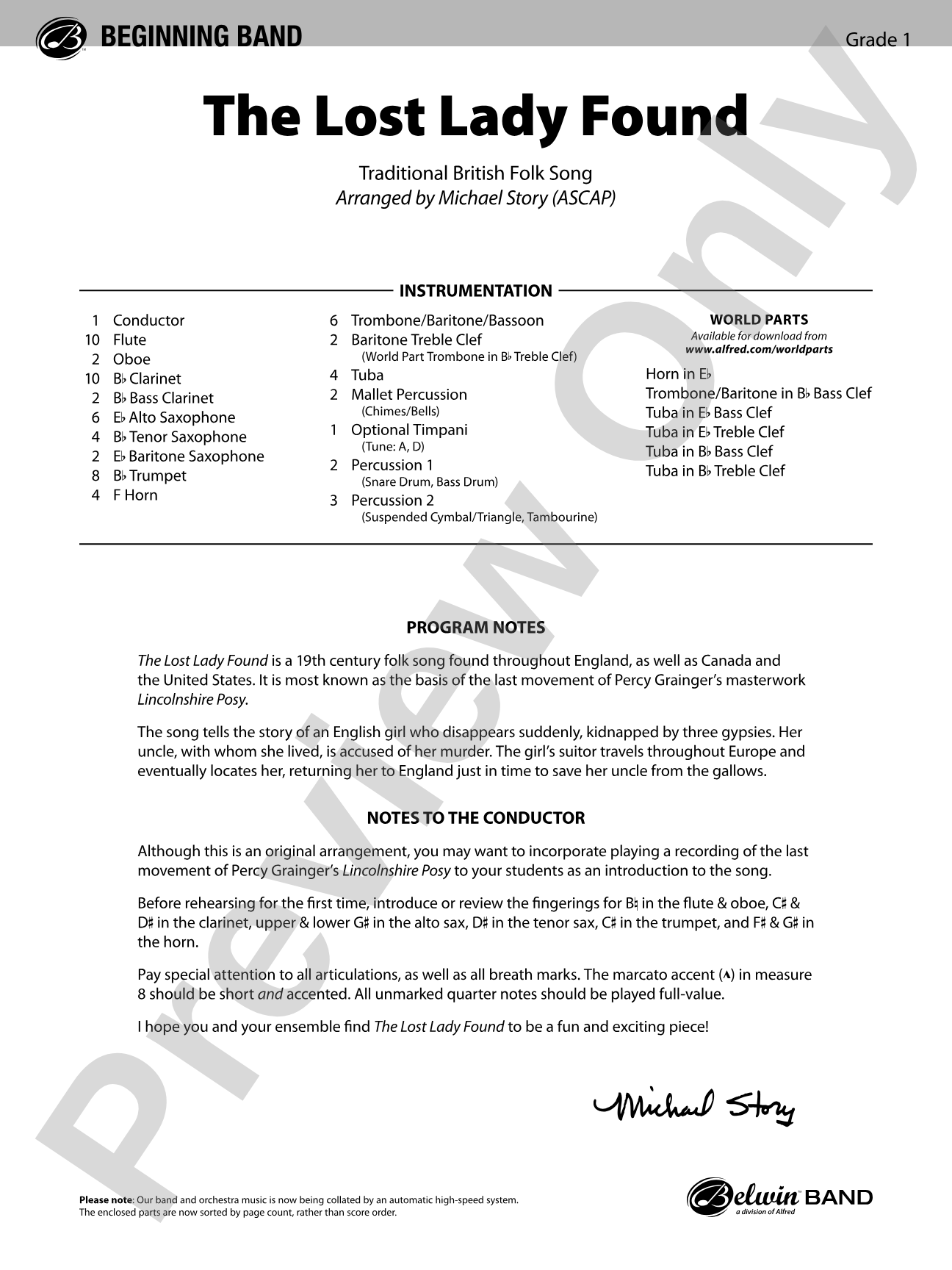 The Lost Lady Found: Concert Band Conductor Score & Parts