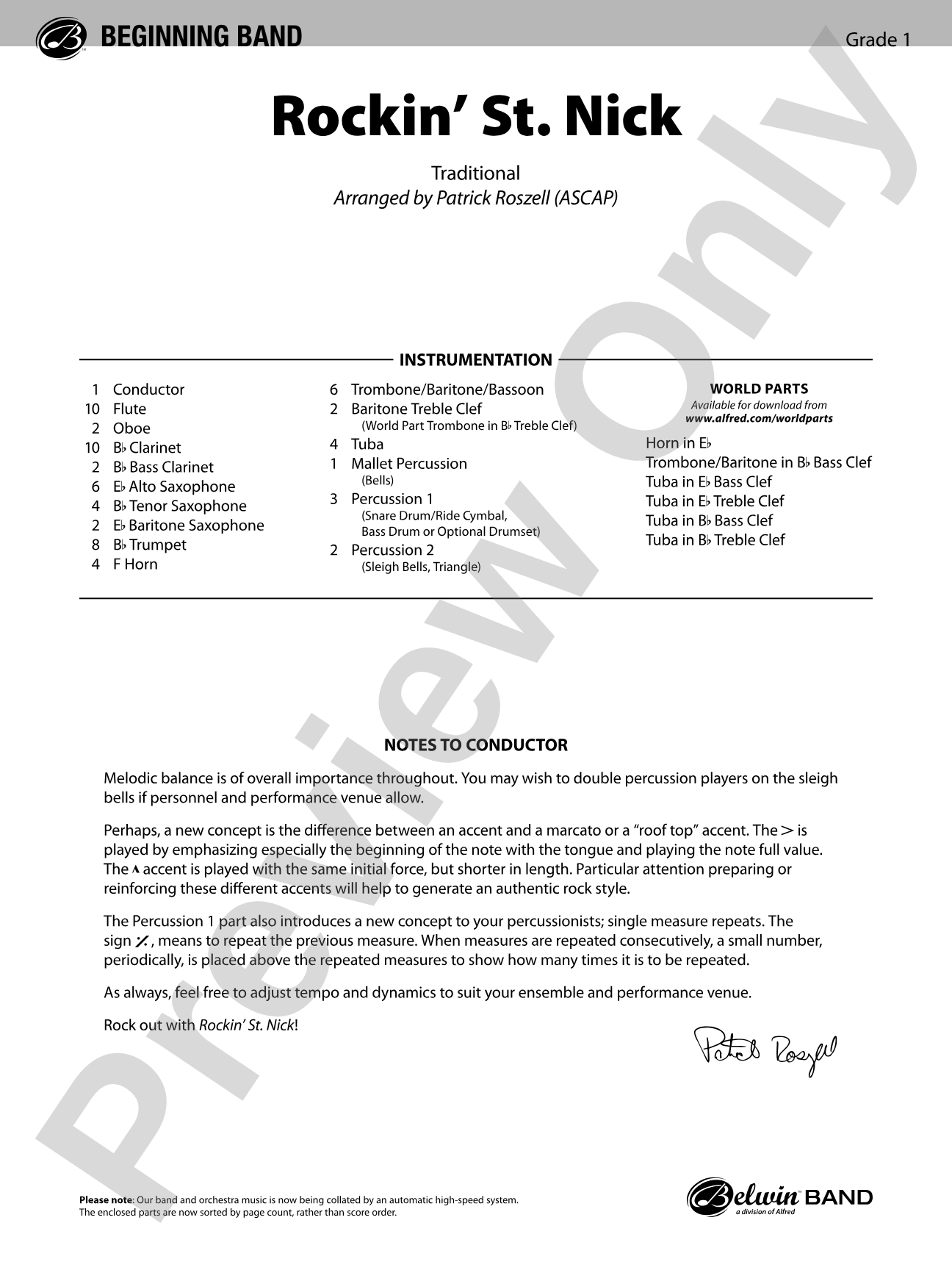 Rockin' St. Nick: Concert Band Conductor Score & Parts
