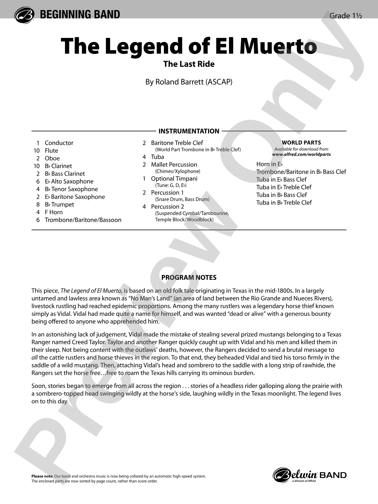 The Legend of El Muerto: Concert Band Conductor Score & Parts