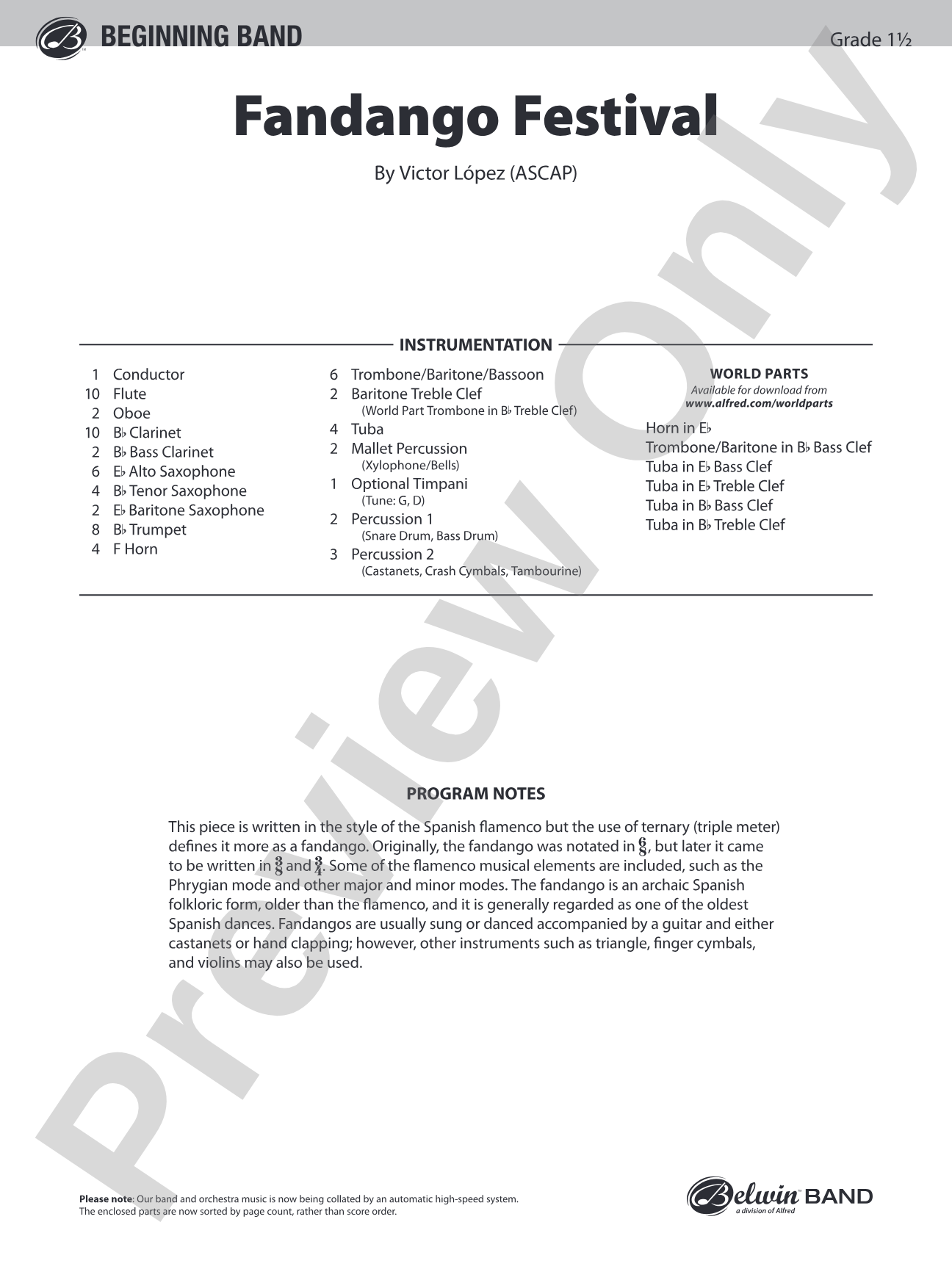 Fandango Festival: Concert Band Conductor Score & Parts