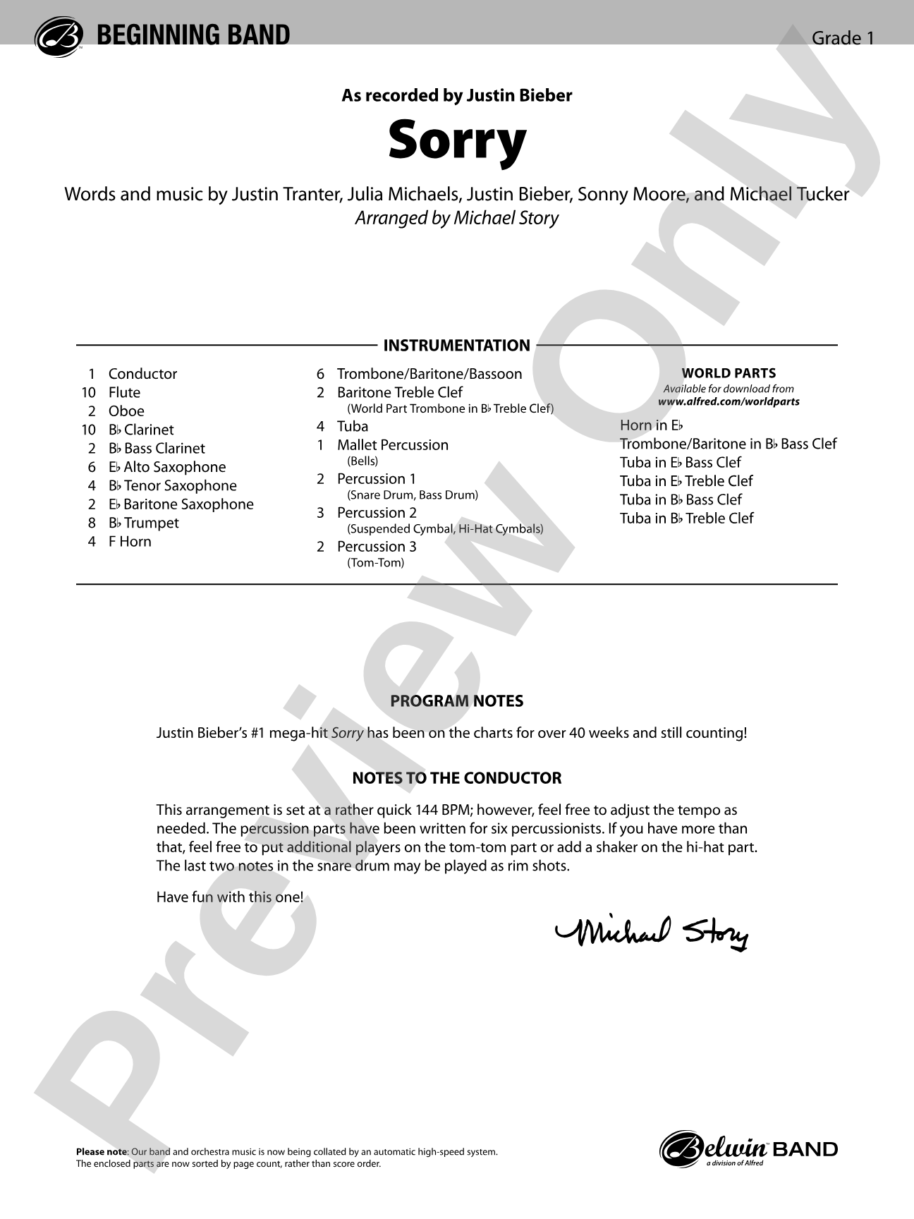 Sorry: Concert Band Conductor Score & Parts