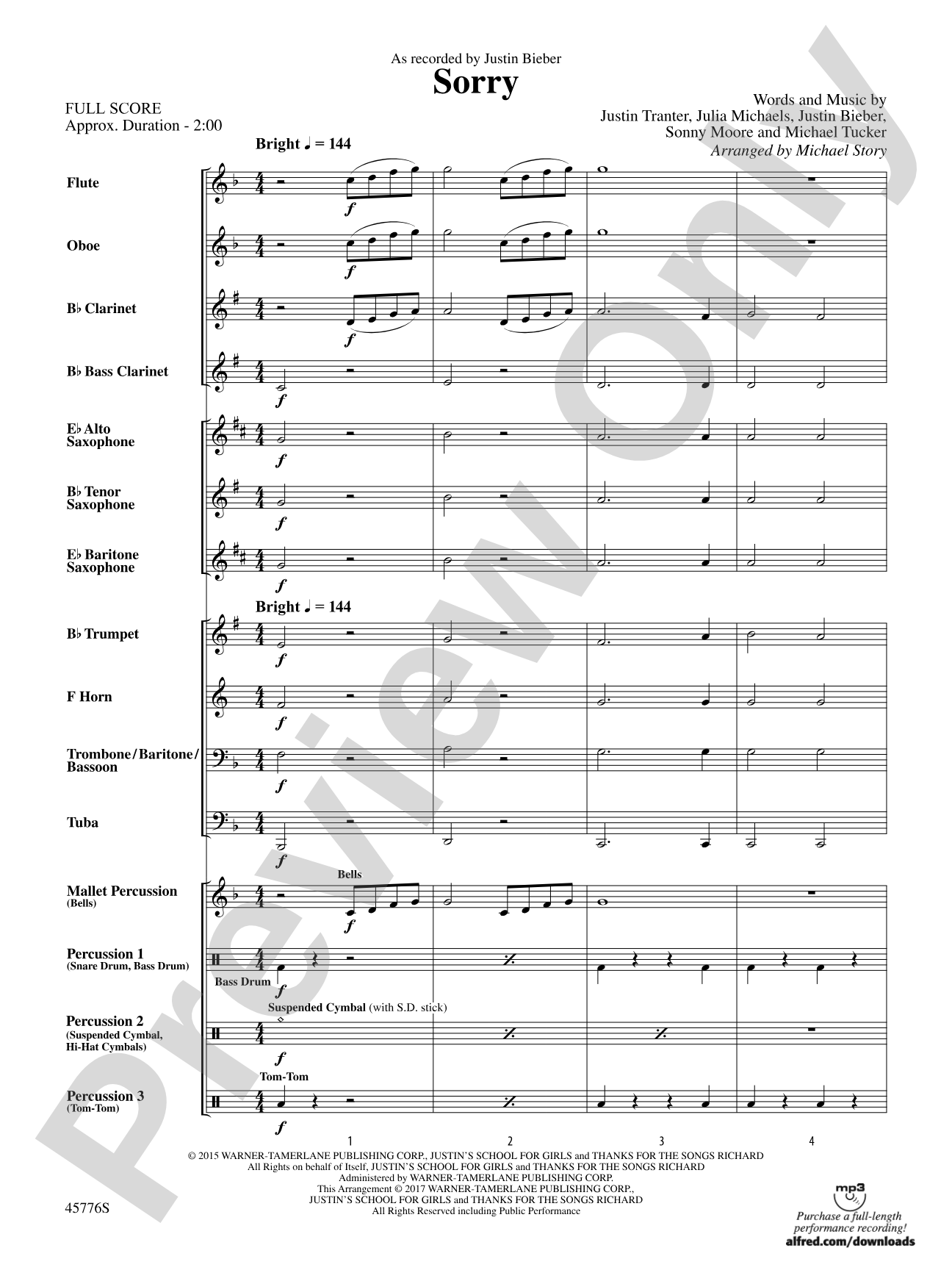 Sorry: Concert Band Conductor Score & Parts