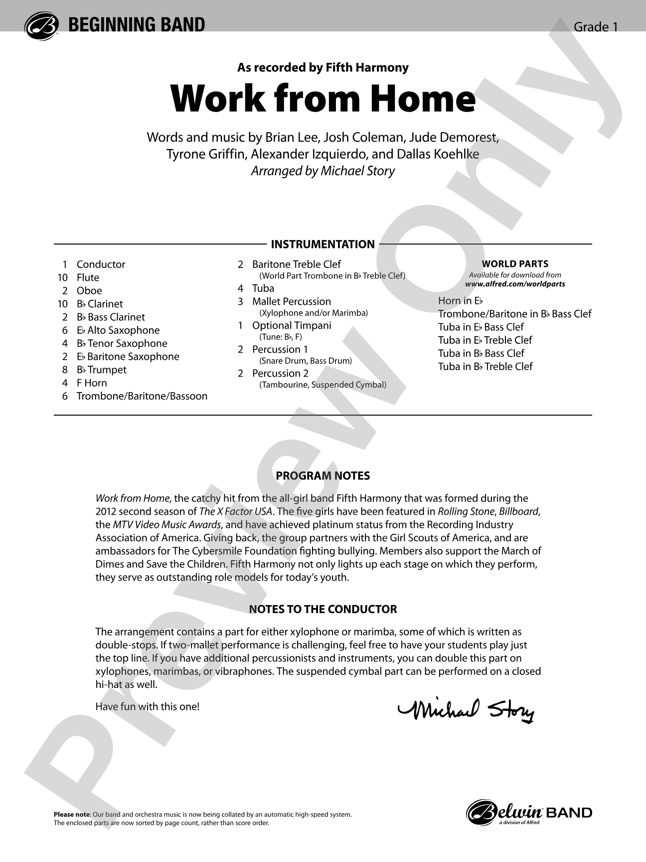 Work from Home: Concert Band Conductor Score & Parts