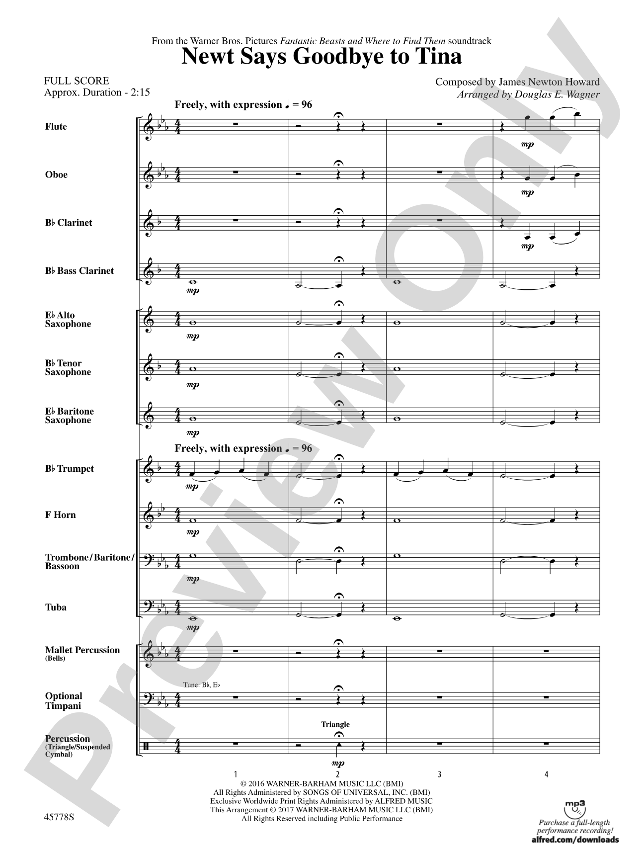 Newt Says Goodbye to Tina (from Fantastic Beasts and Where to Find Them): Concert Band Conductor Score & Parts
