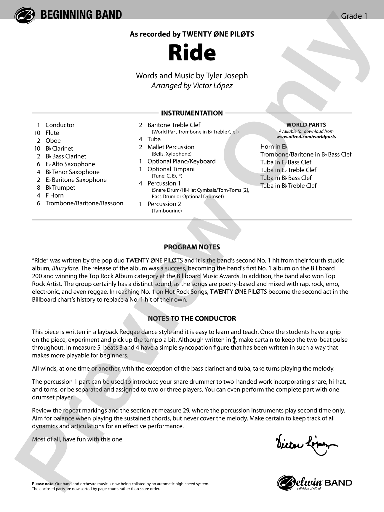 Ride: Concert Band Conductor Score & Parts