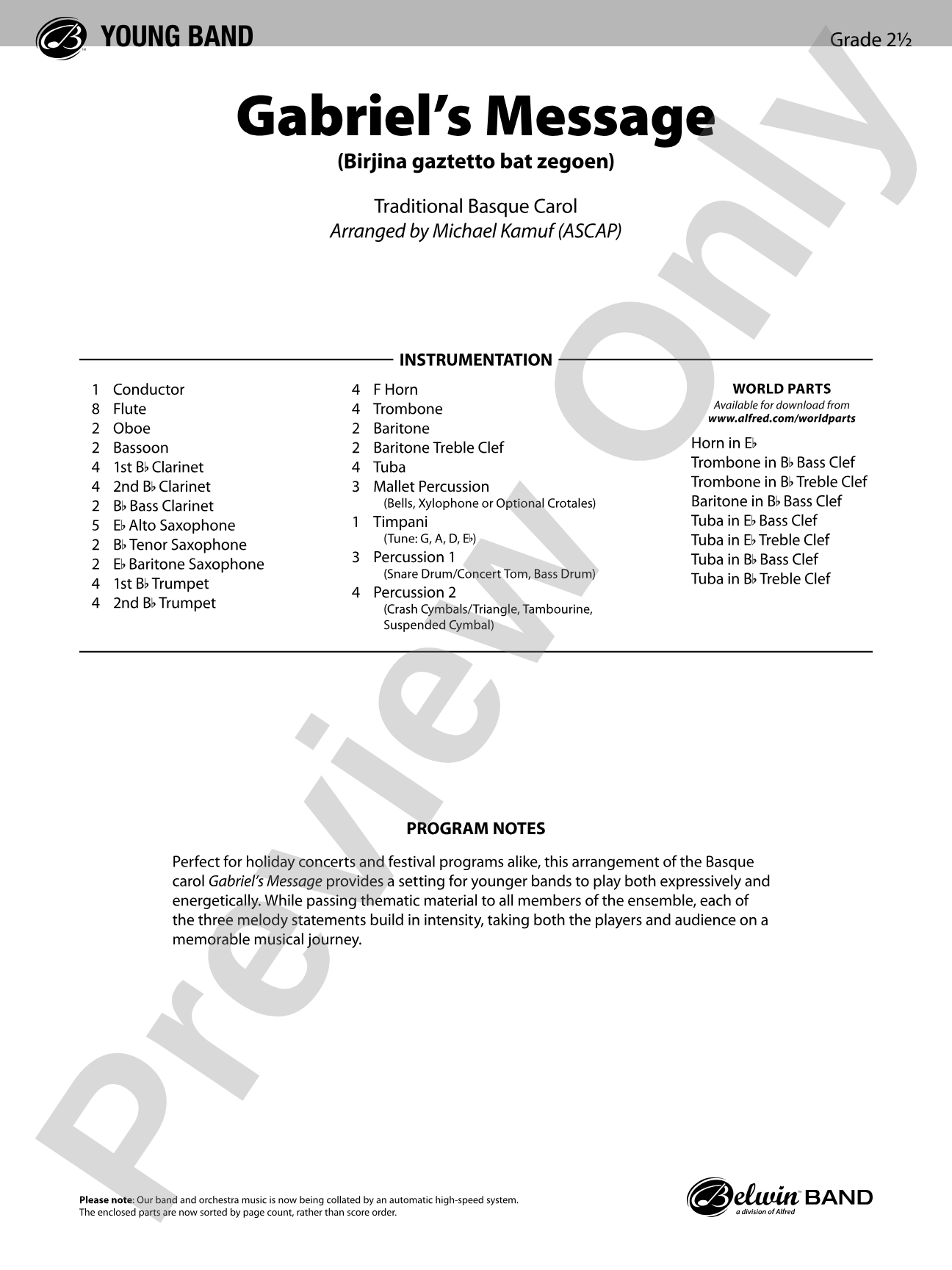 Gabriel's Message: Concert Band Conductor Score & Parts