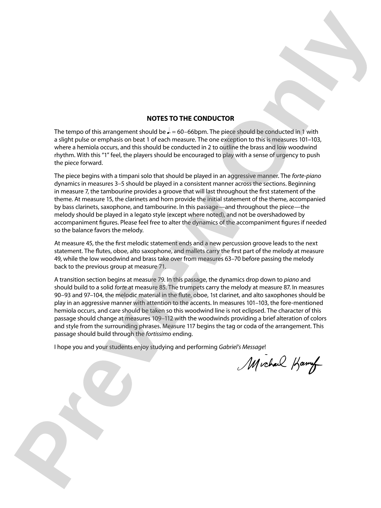 Gabriel's Message: Concert Band Conductor Score & Parts