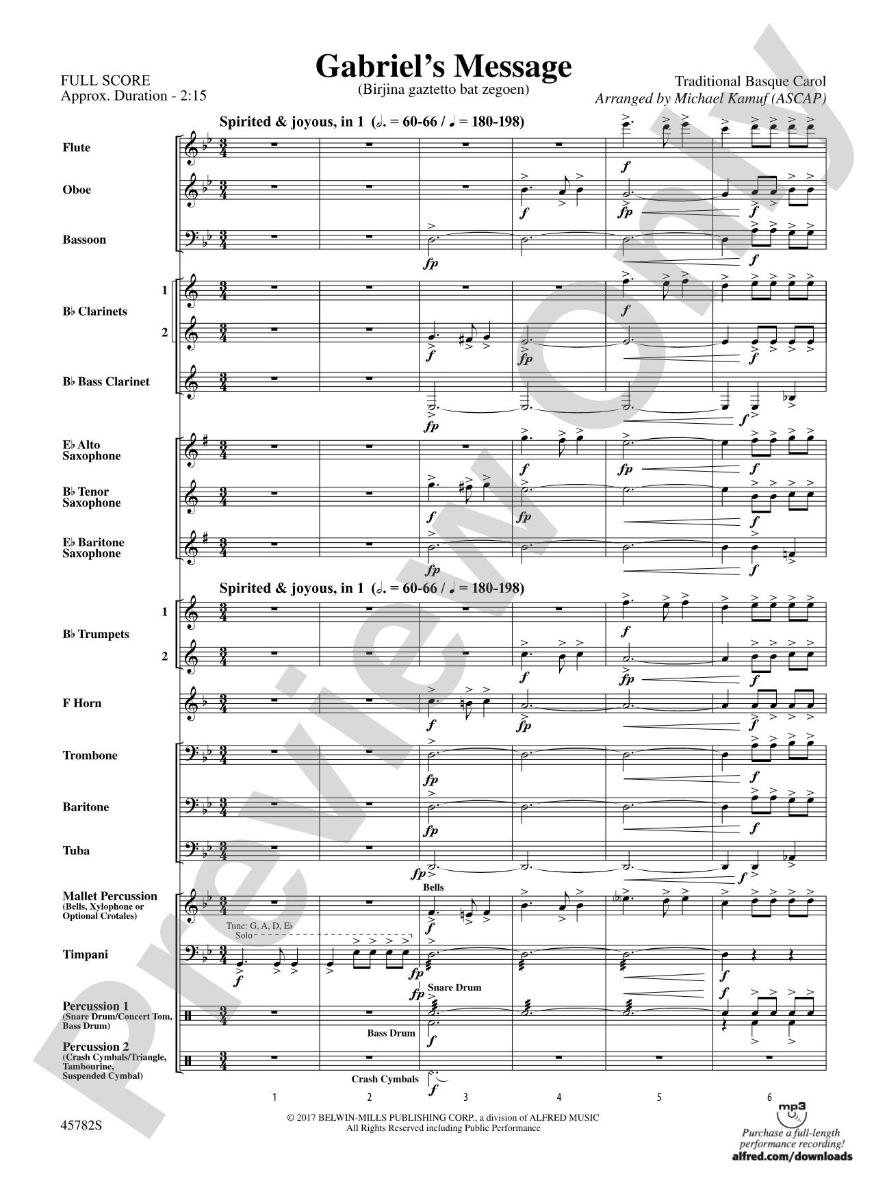 Gabriel's Message: Concert Band Conductor Score & Parts