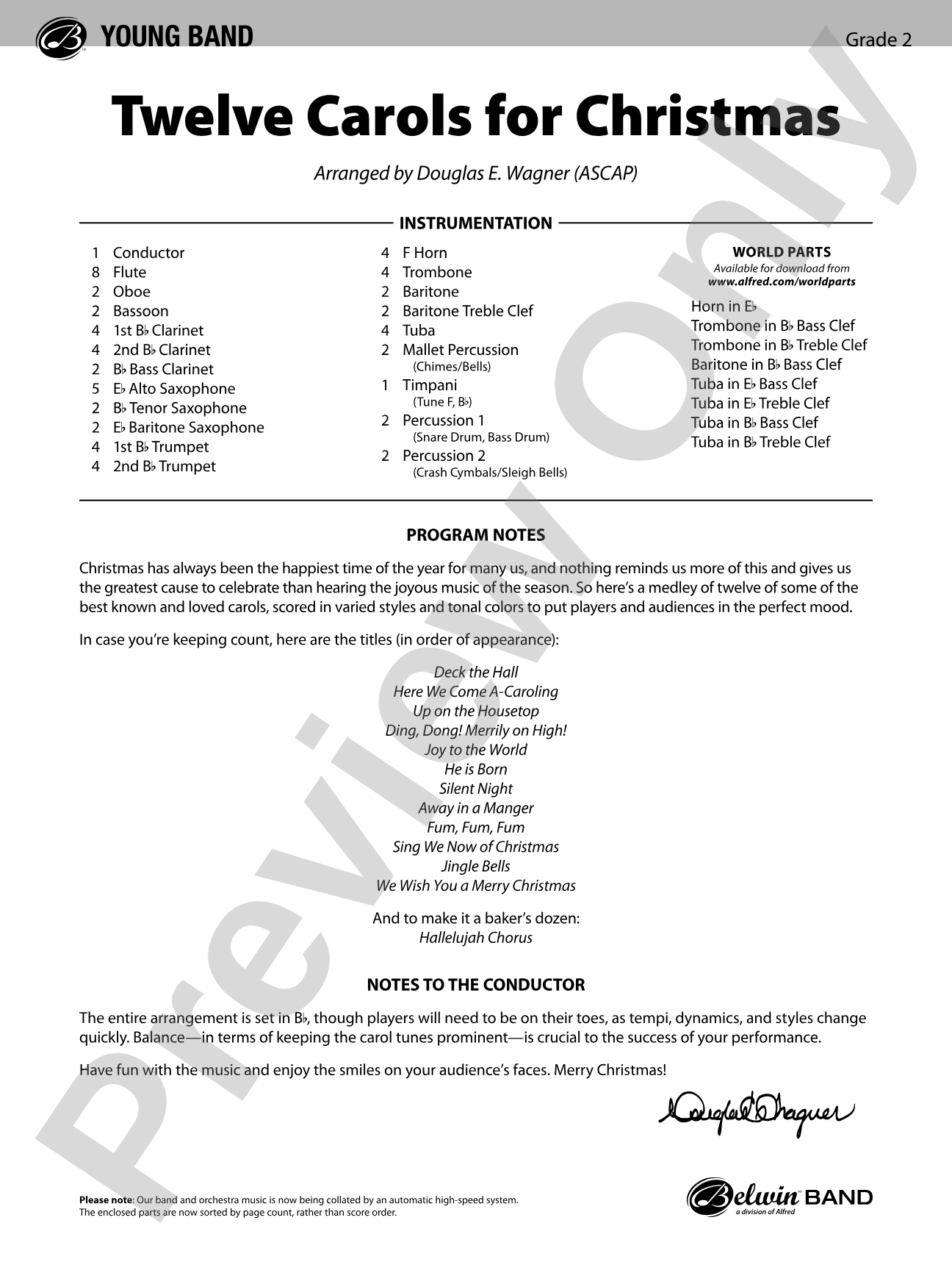 Twelve Carols for Christmas: Concert Band Conductor Score & Parts