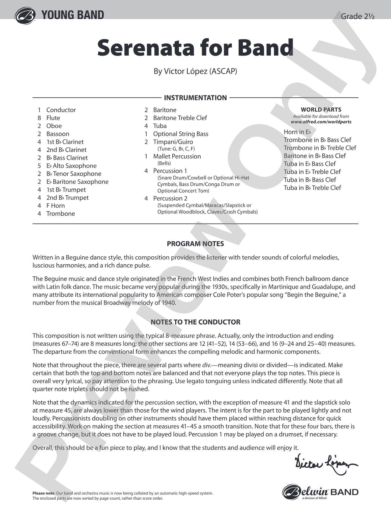 Serenata for Band: Concert Band Conductor Score & Parts