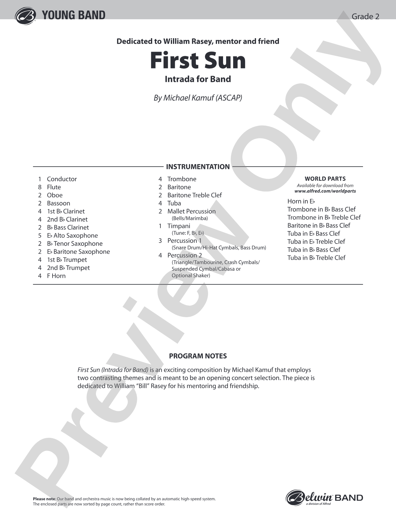 First Sun: Concert Band Conductor Score & Parts