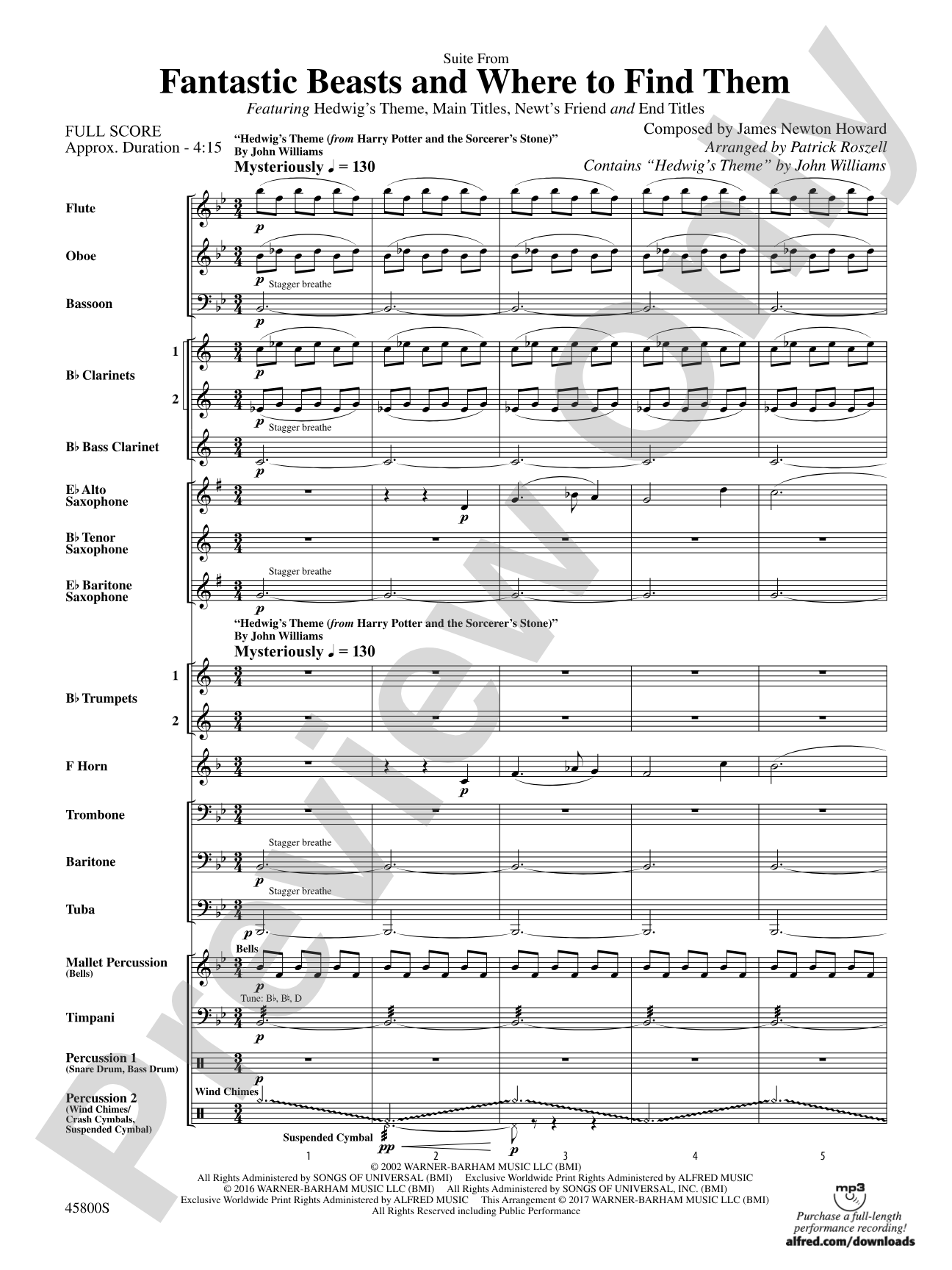 Suite from Fantastic Beasts and Where to Find Them: Concert Band Conductor Score & Parts