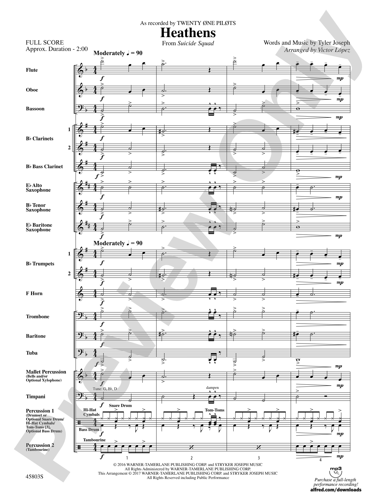 Heathens: Concert Band Conductor Score & Parts