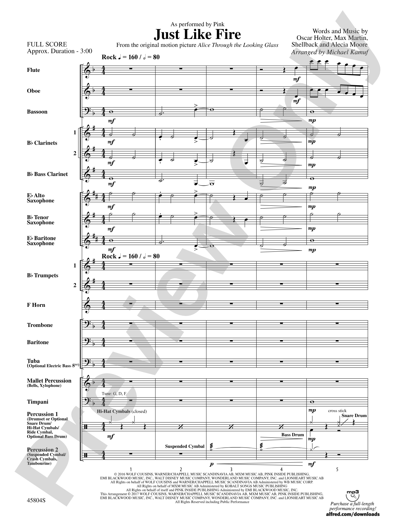 Just Like Fire: Concert Band Conductor Score & Parts