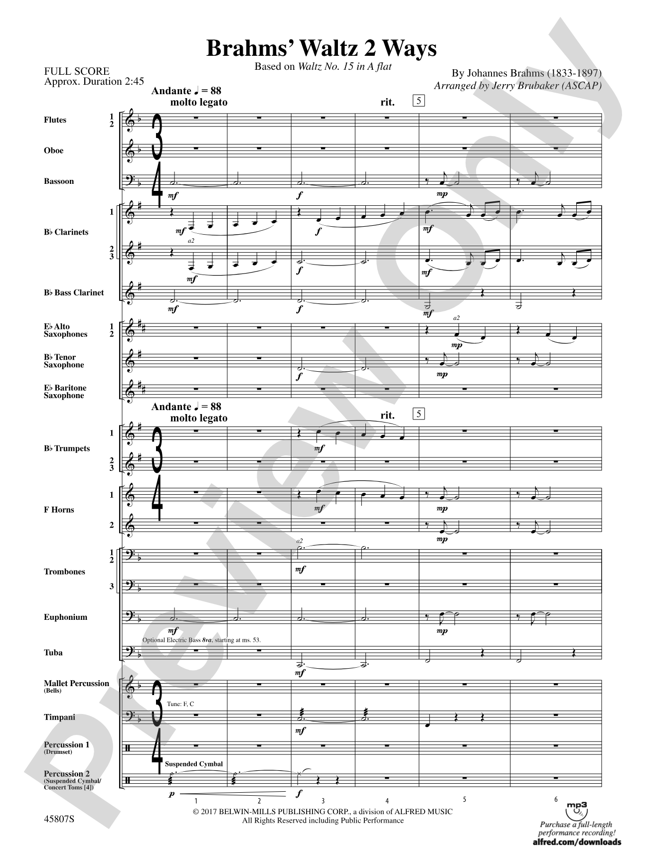 Brahms' Waltz 2 Ways: Concert Band Conductor Score & Parts