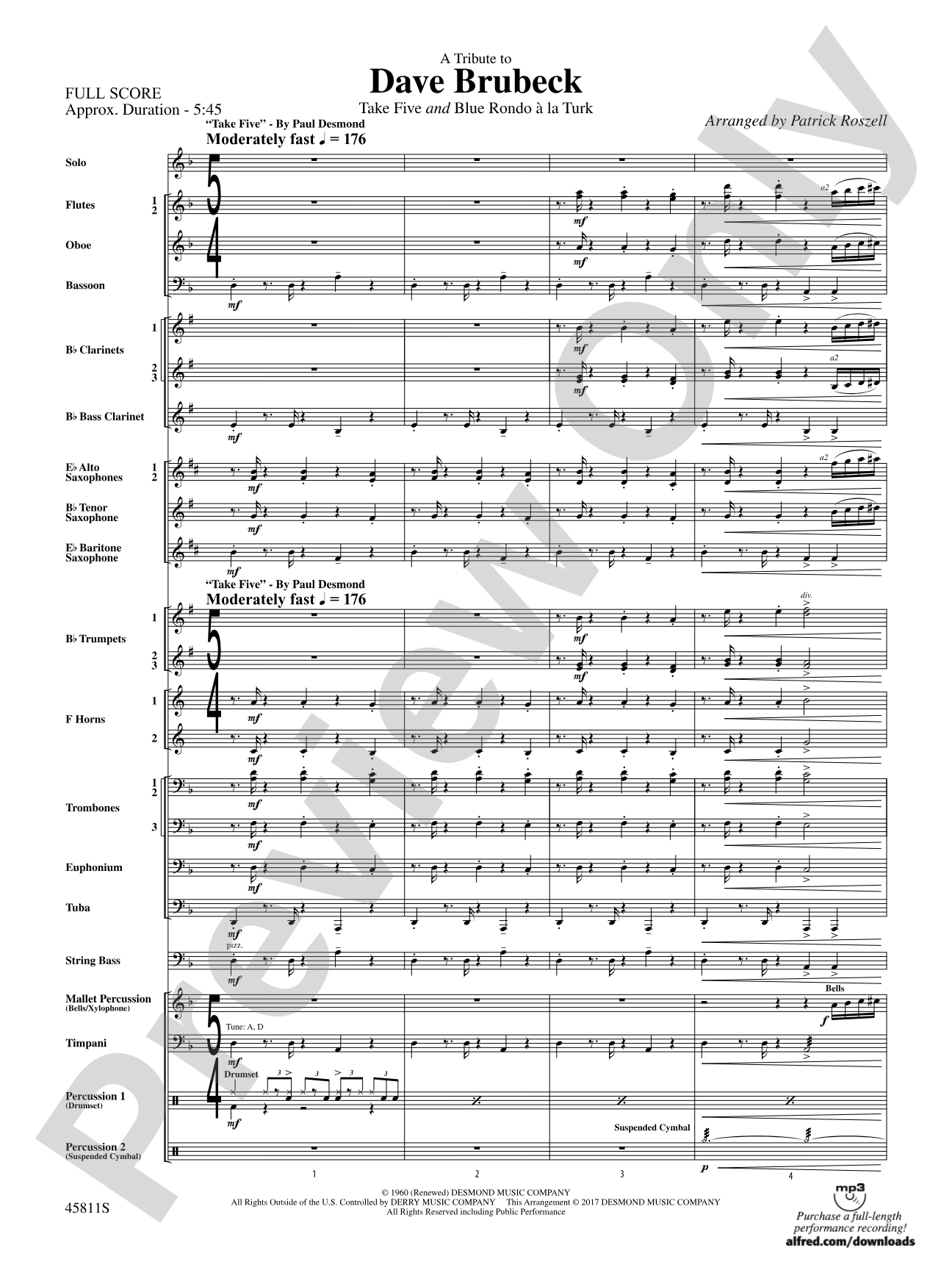 A Tribute to Dave Brubeck: Concert Band Conductor Score & Parts