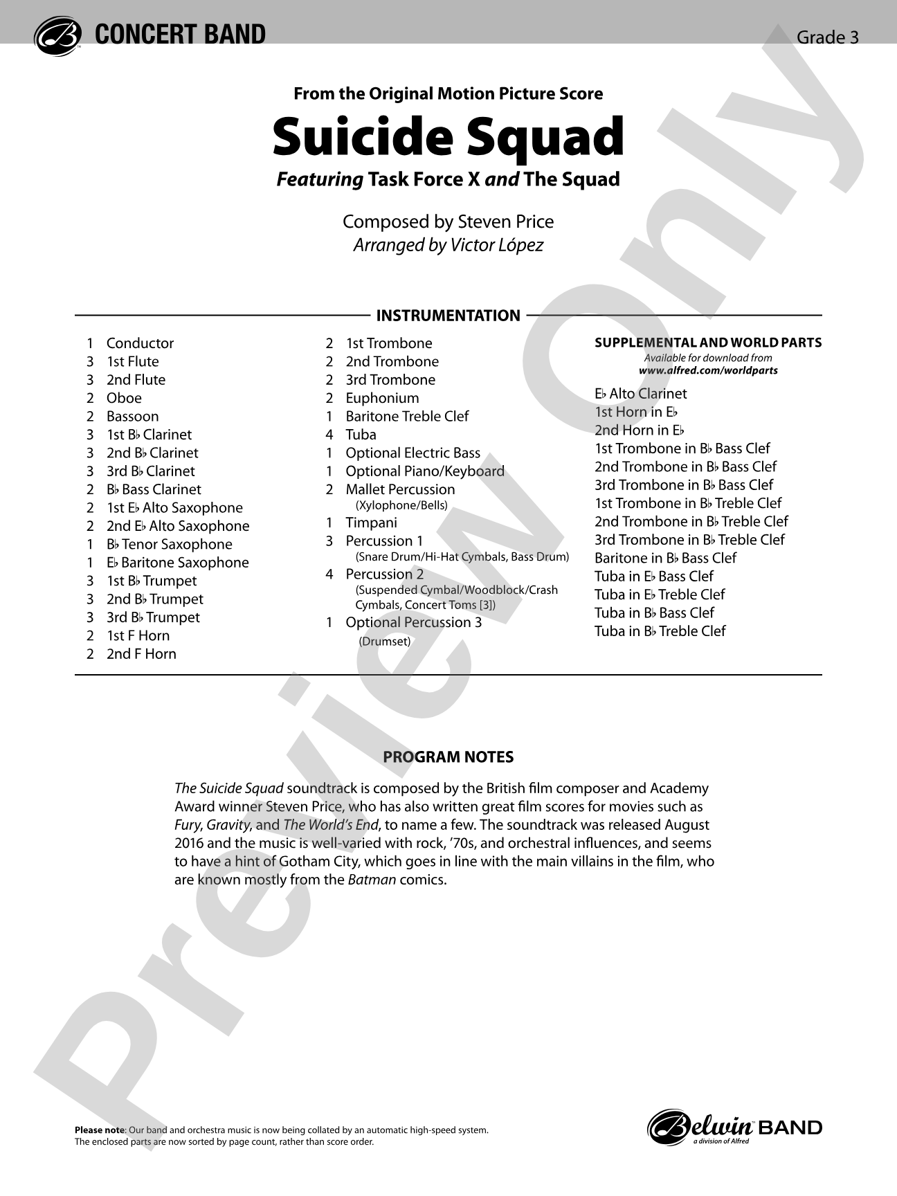 Suicide Squad: Concert Band Conductor Score & Parts