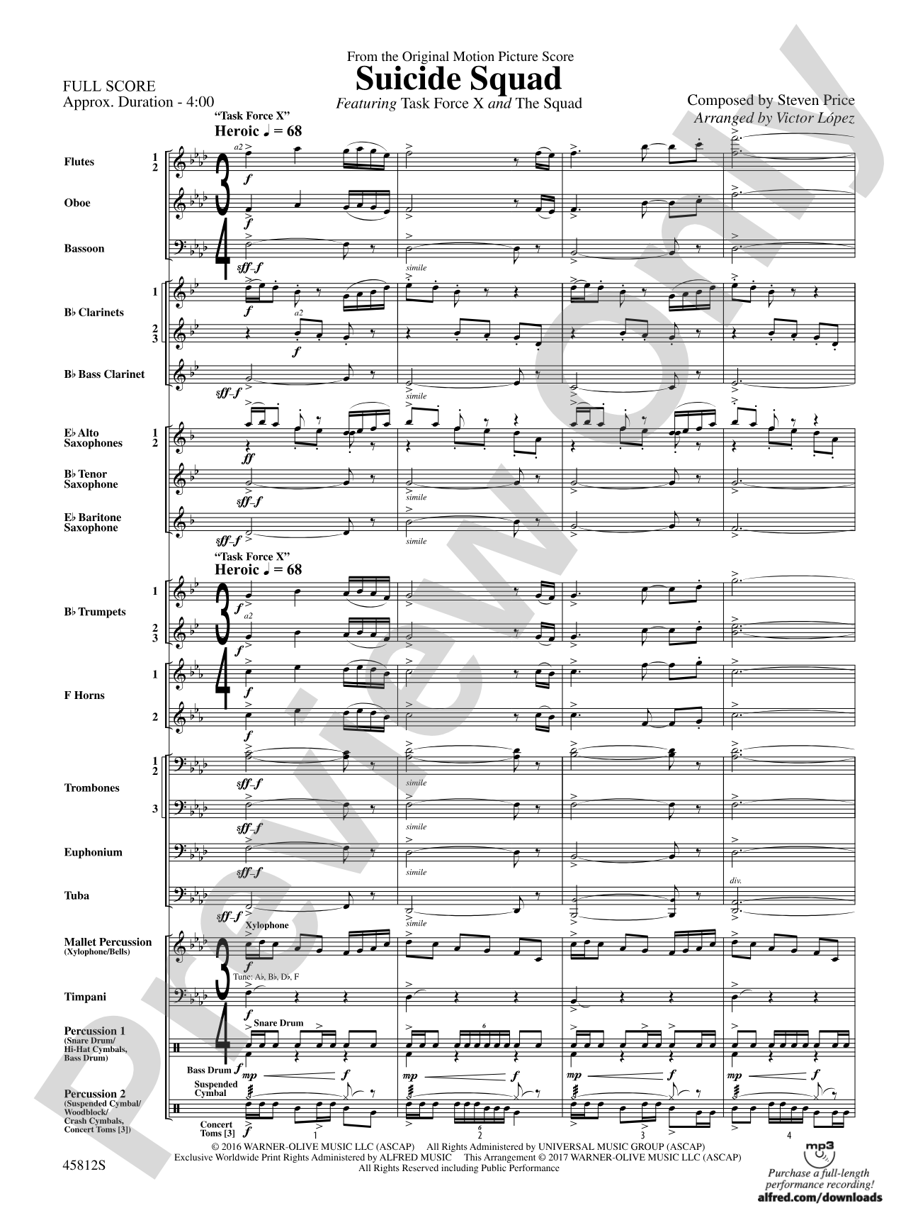 Suicide Squad: Concert Band Conductor Score & Parts