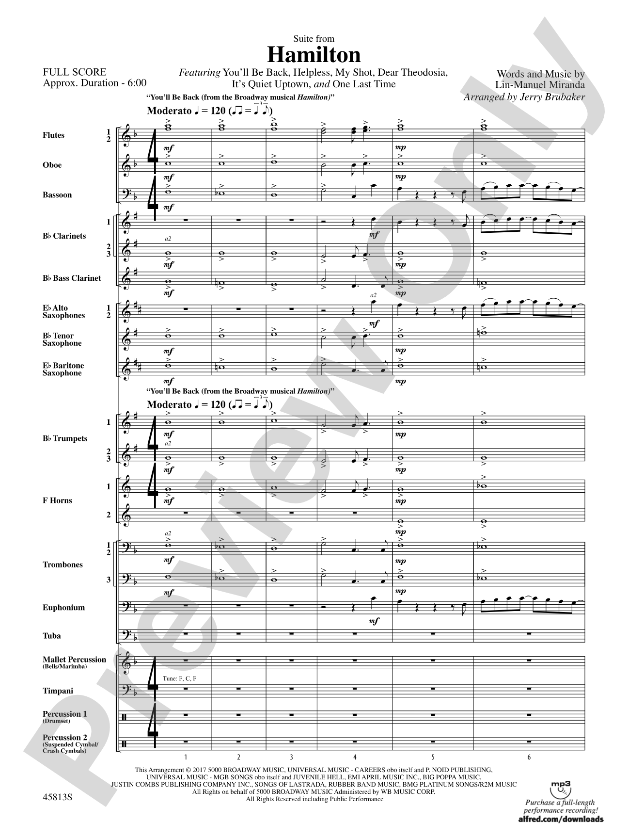 Hamilton, Suite from: Concert Band Conductor Score & Parts