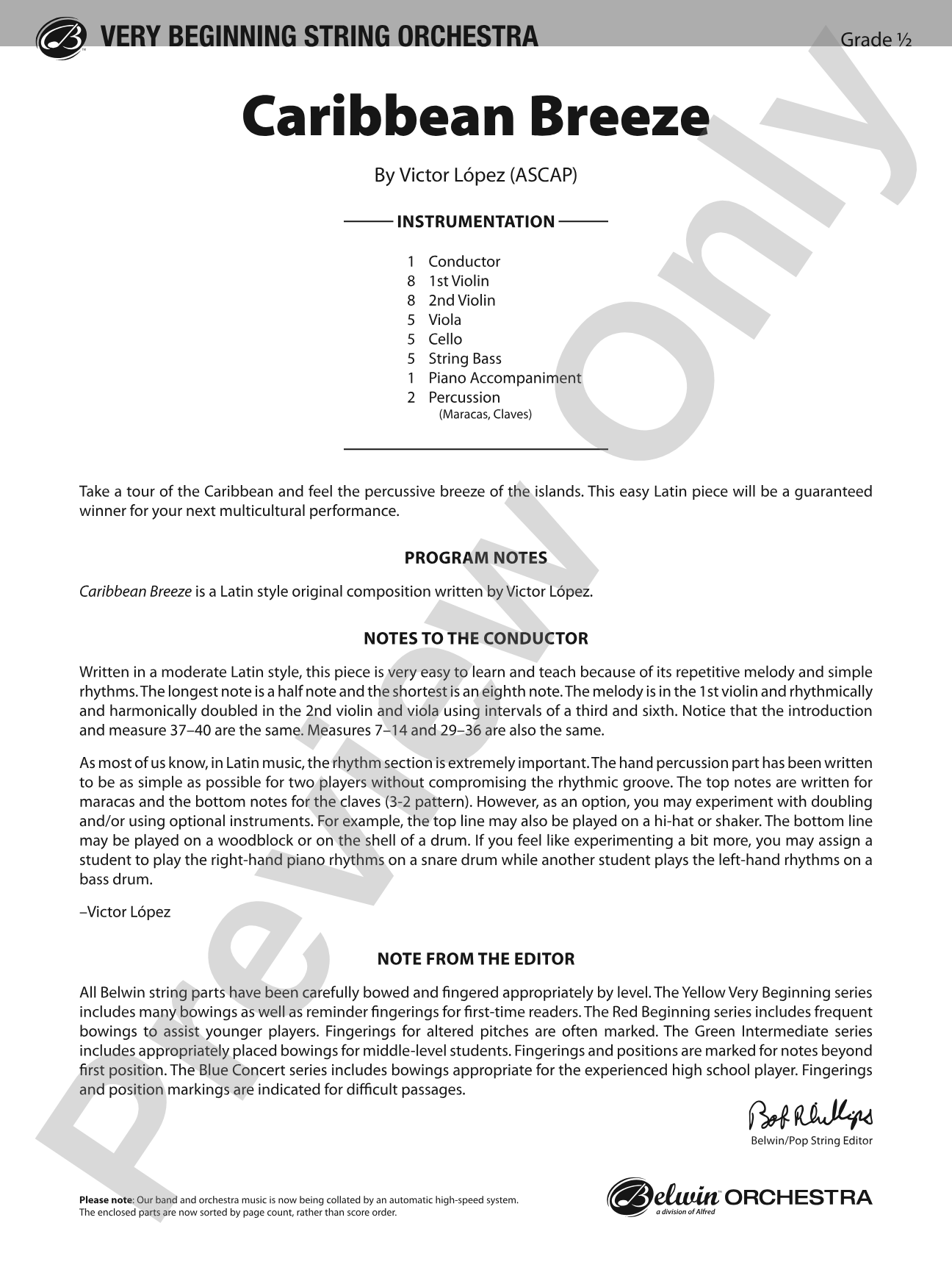 Caribbean Breeze: String Orchestra Conductor Score & Parts