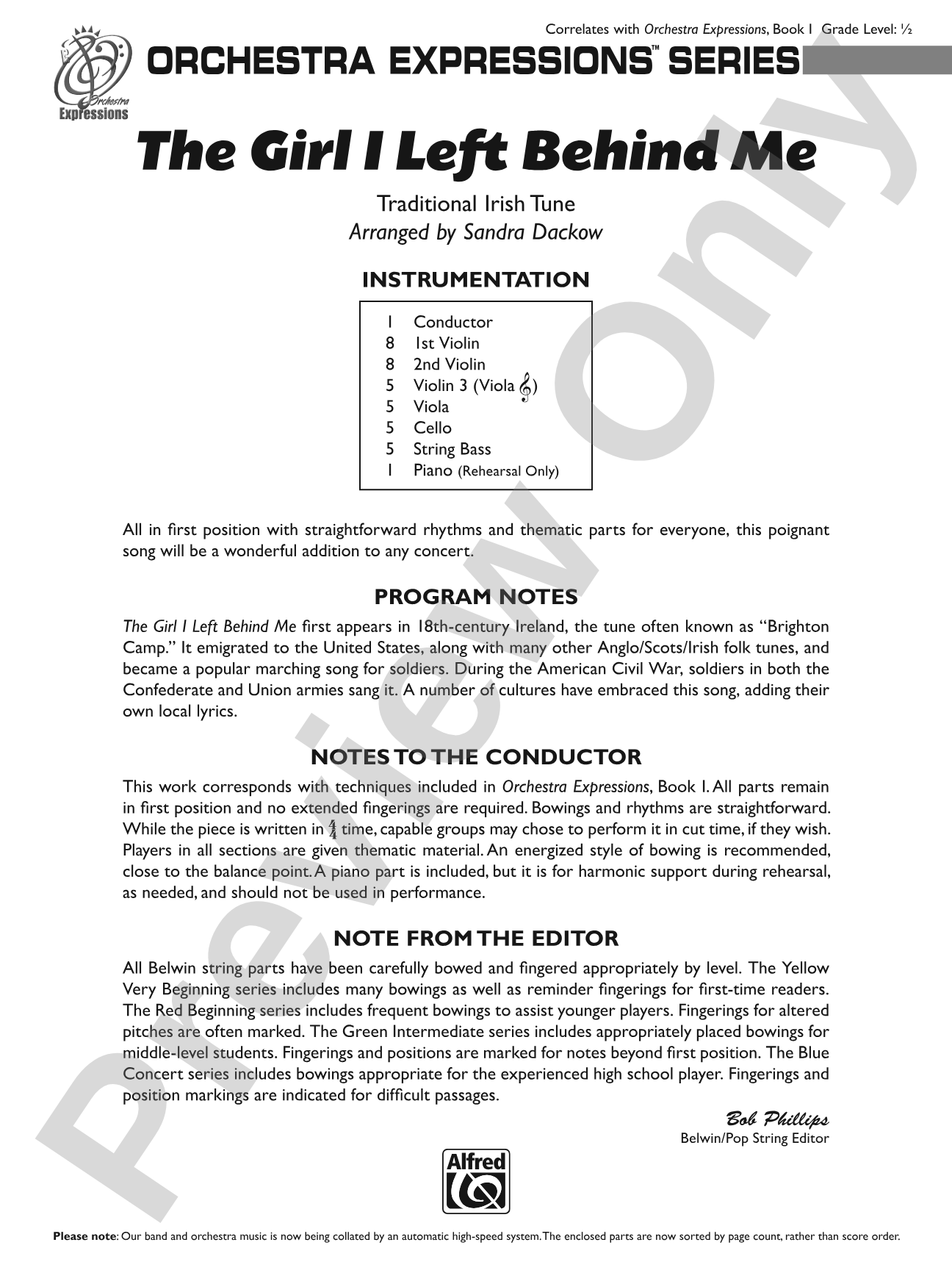 The Girl I Left Behind Me: String Orchestra Conductor Score & Parts