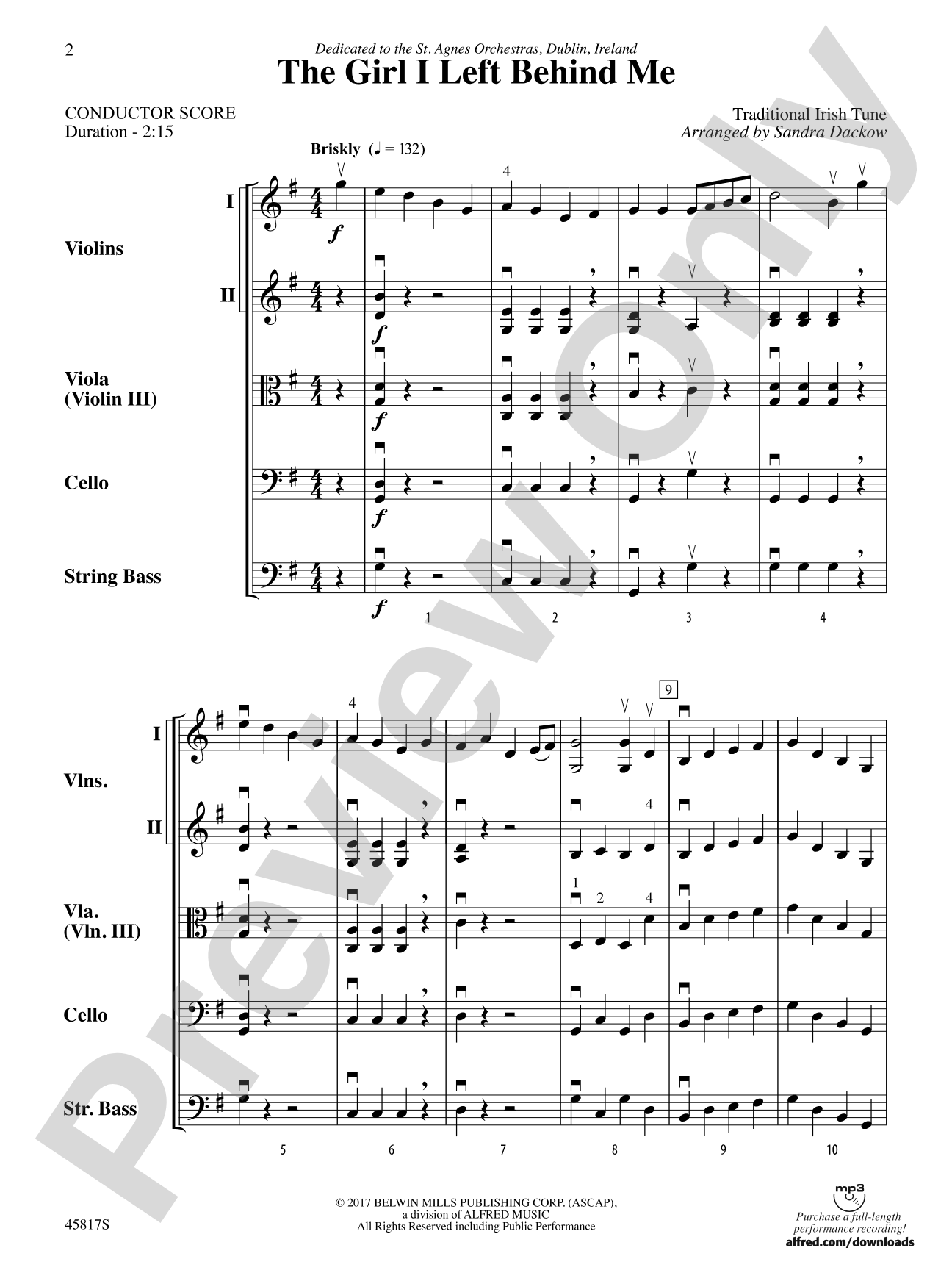 The Girl I Left Behind Me: String Orchestra Conductor Score & Parts