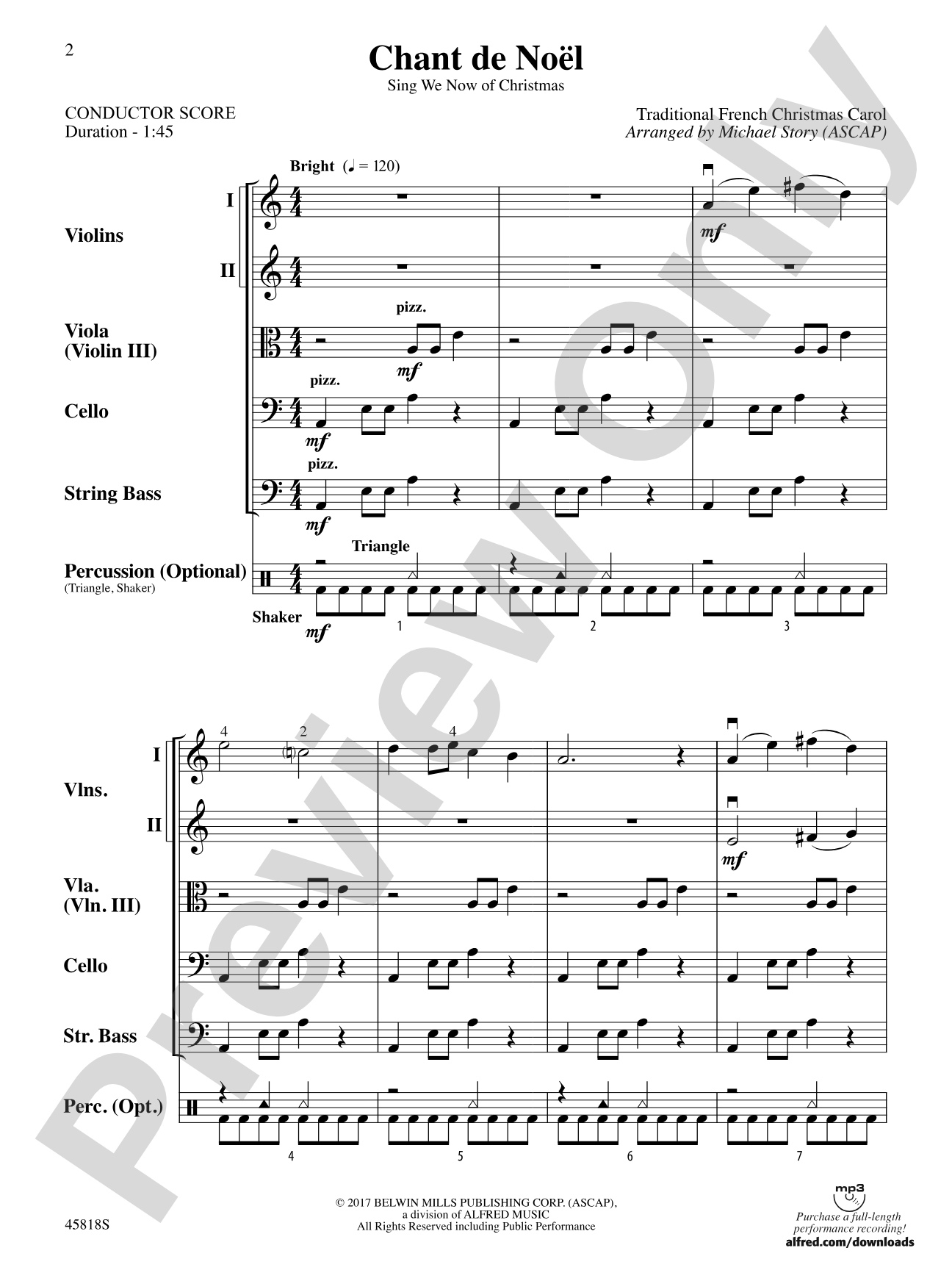 Chant de Noel: String Orchestra Conductor Score & Parts