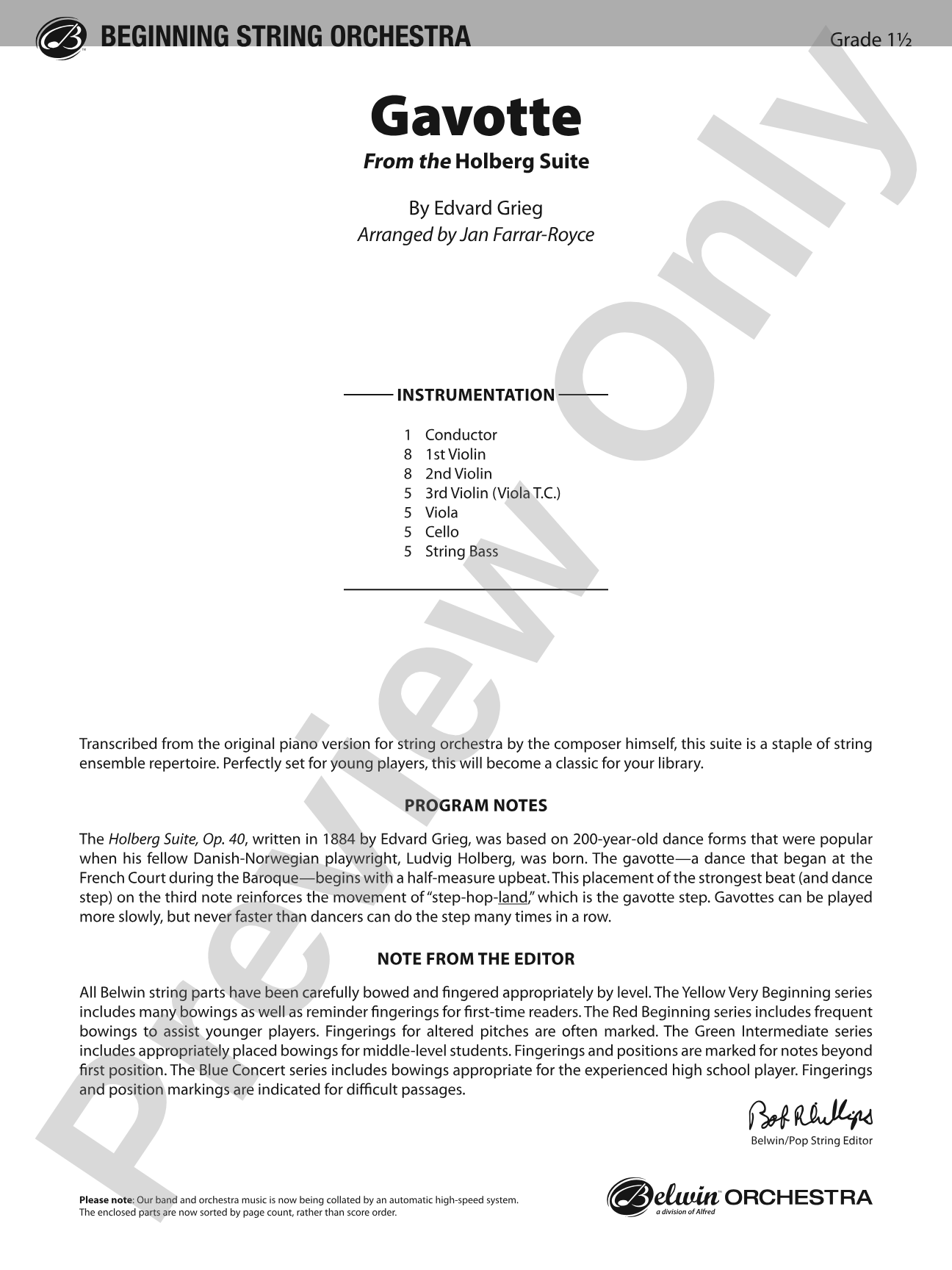 Gavotte: String Orchestra Conductor Score & Parts