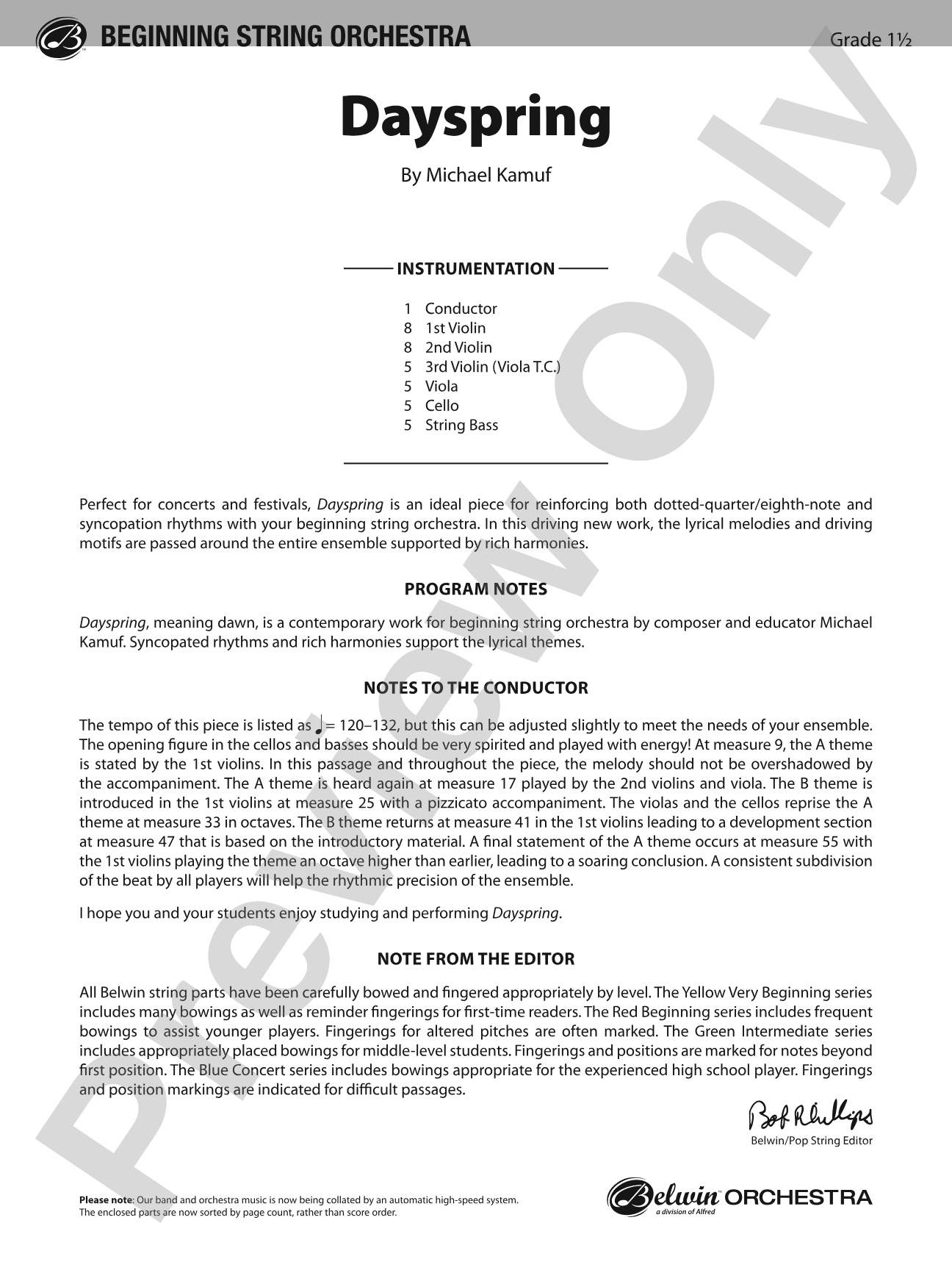 Dayspring: String Orchestra Conductor Score & Parts