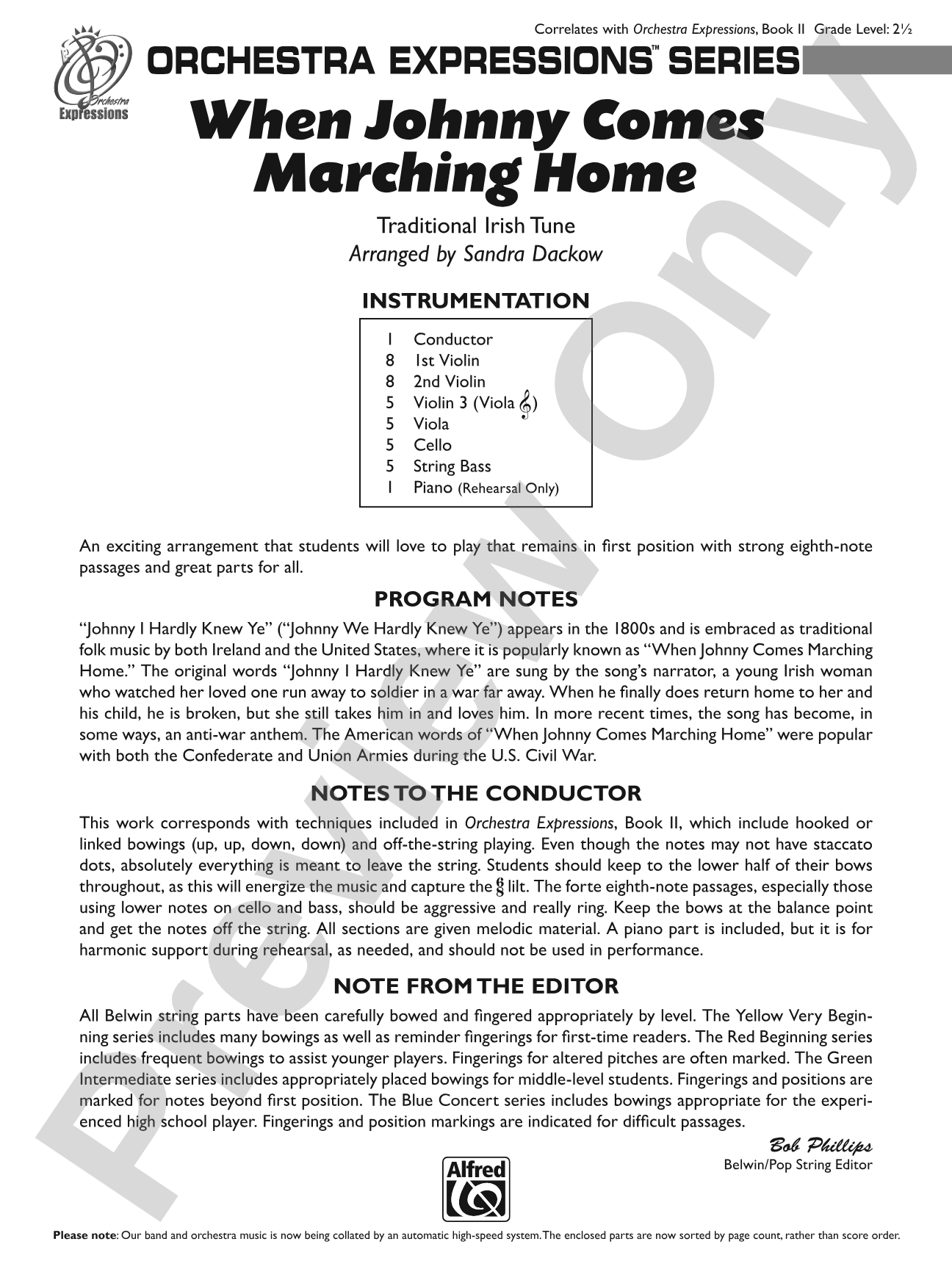 When Johnny Comes Marching Home: String Orchestra Conductor Score & Parts