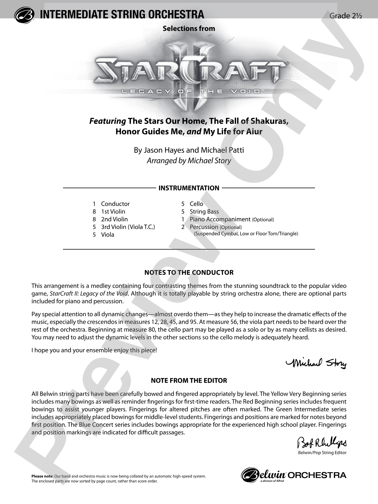 StarCraft II: Legacy of the Void, Selections from: String Orchestra Conductor Score & Parts