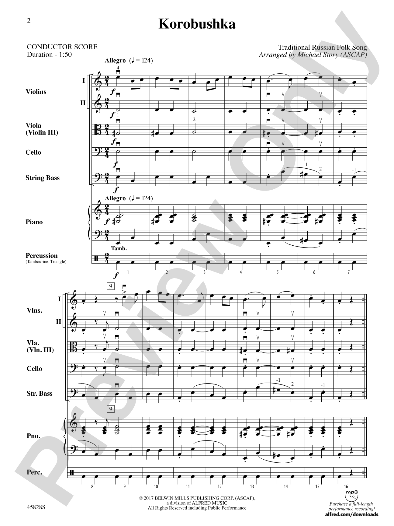 Korobushka: String Orchestra Conductor Score & Parts