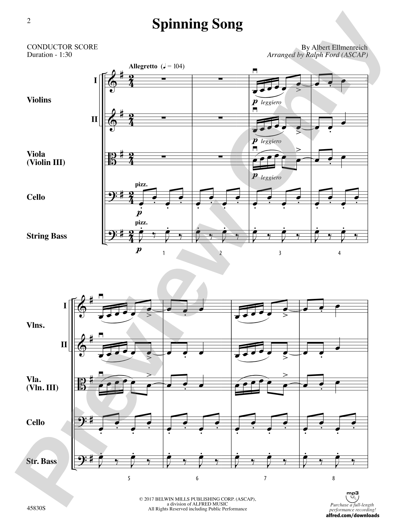 Spinning Song: String Orchestra Conductor Score & Parts