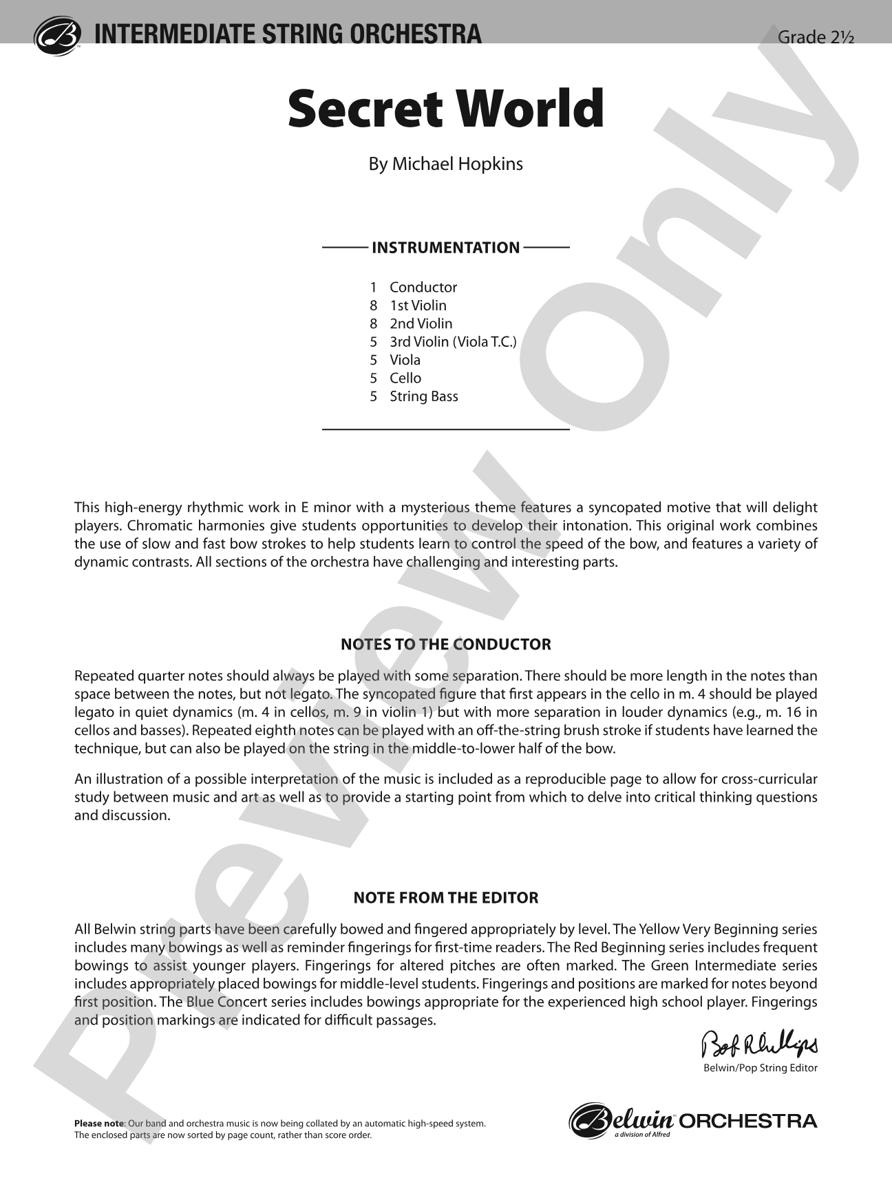 Secret World: String Orchestra Conductor Score & Parts