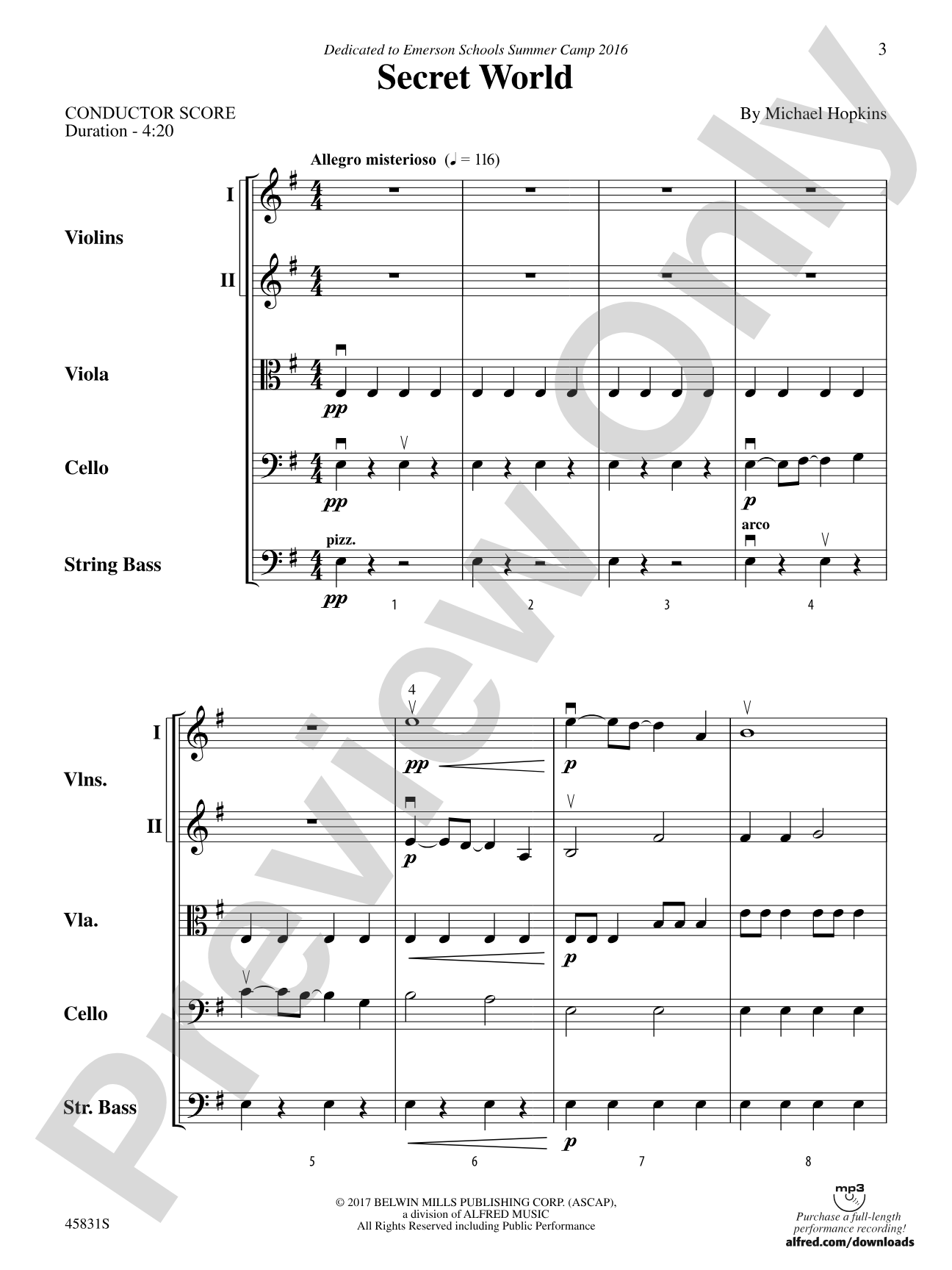 Secret World: String Orchestra Conductor Score & Parts
