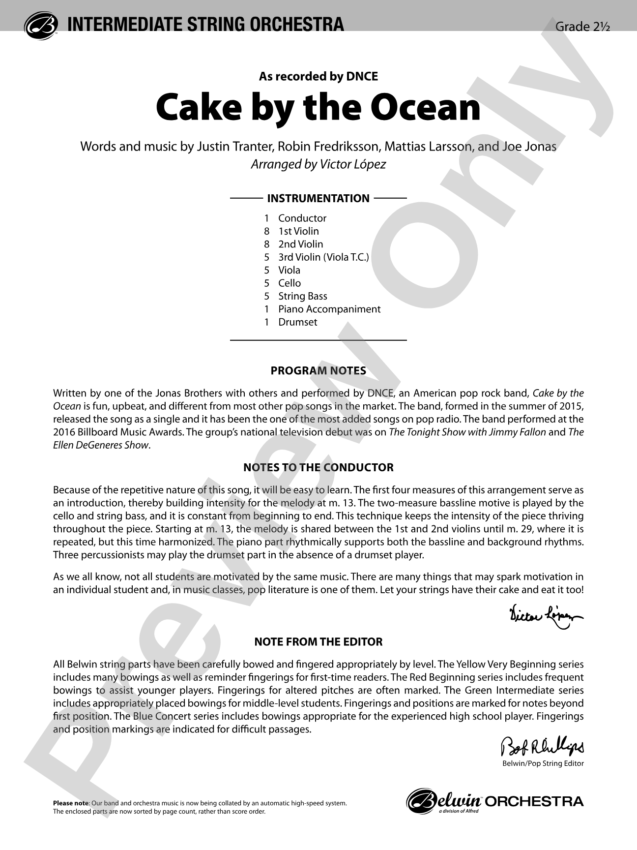 Cake by the Ocean: String Orchestra Conductor Score & Parts