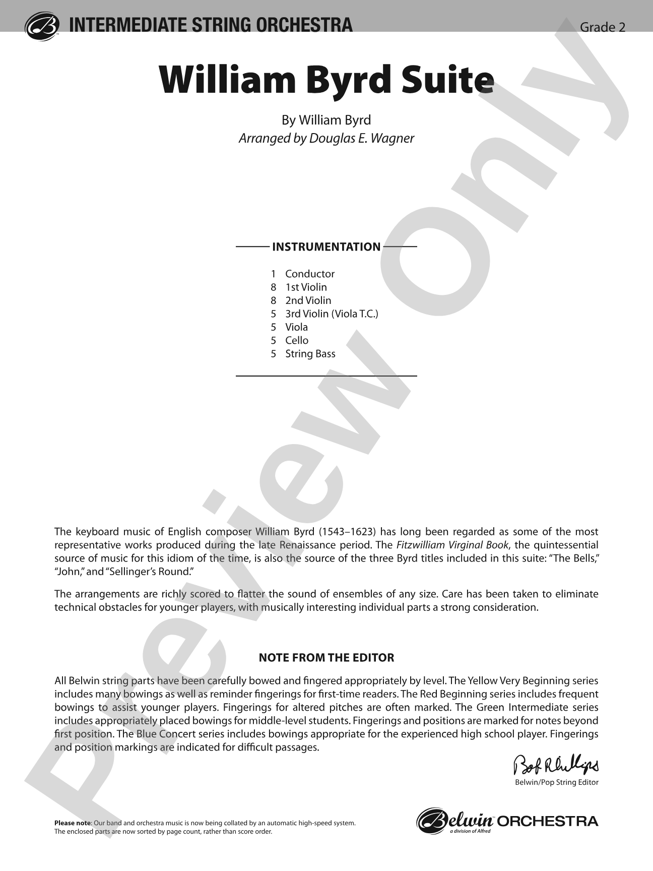 William Byrd Suite: String Orchestra Conductor Score & Parts