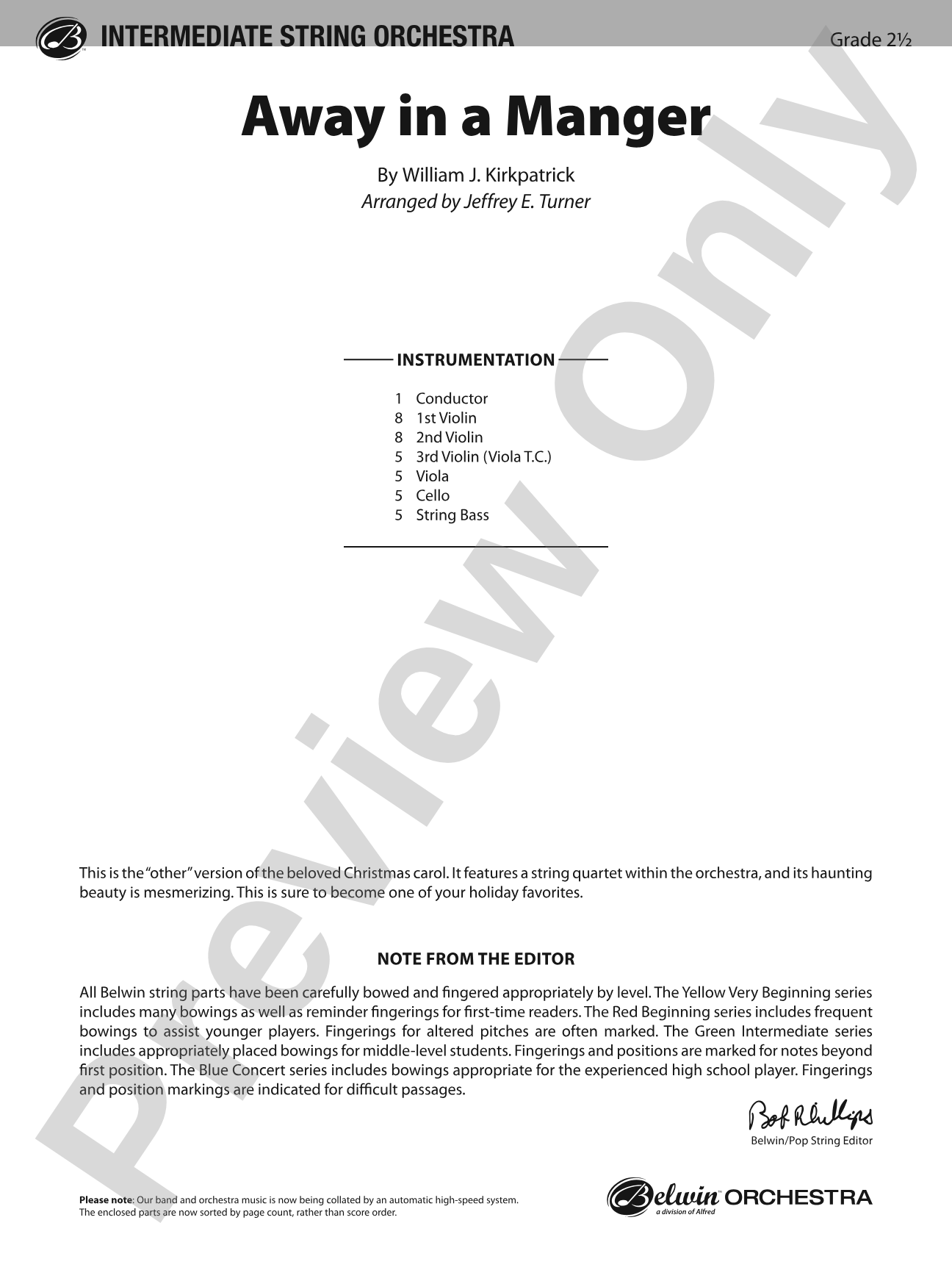 Away in a Manger: String Orchestra Conductor Score & Parts